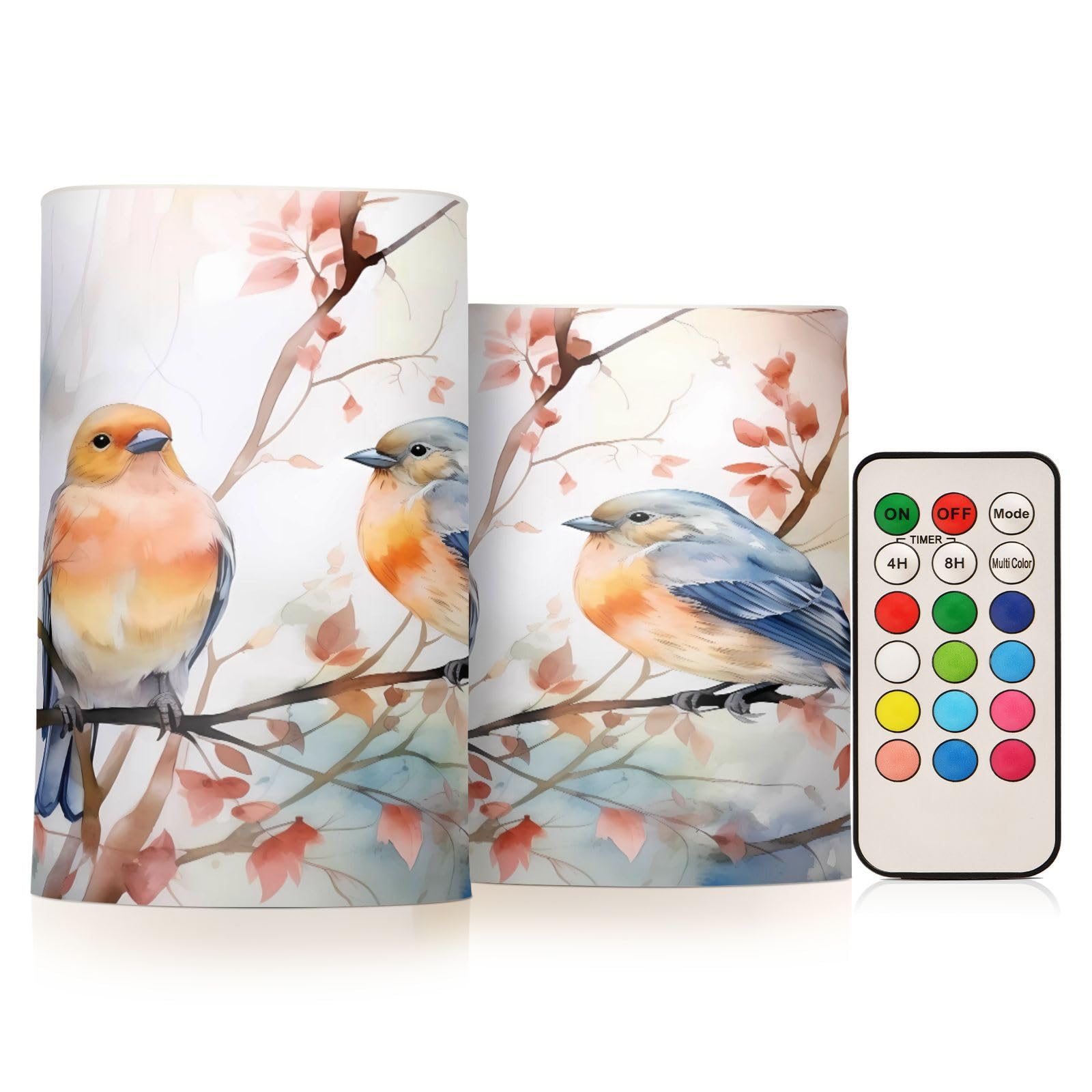 ALAZA Bird (8) Flickering Flameless Candles Battery Operated with Remote Timer,Tea Light Candles LED Pillar Votive Candles Set of 2 for Outdoor Indoor Decorations