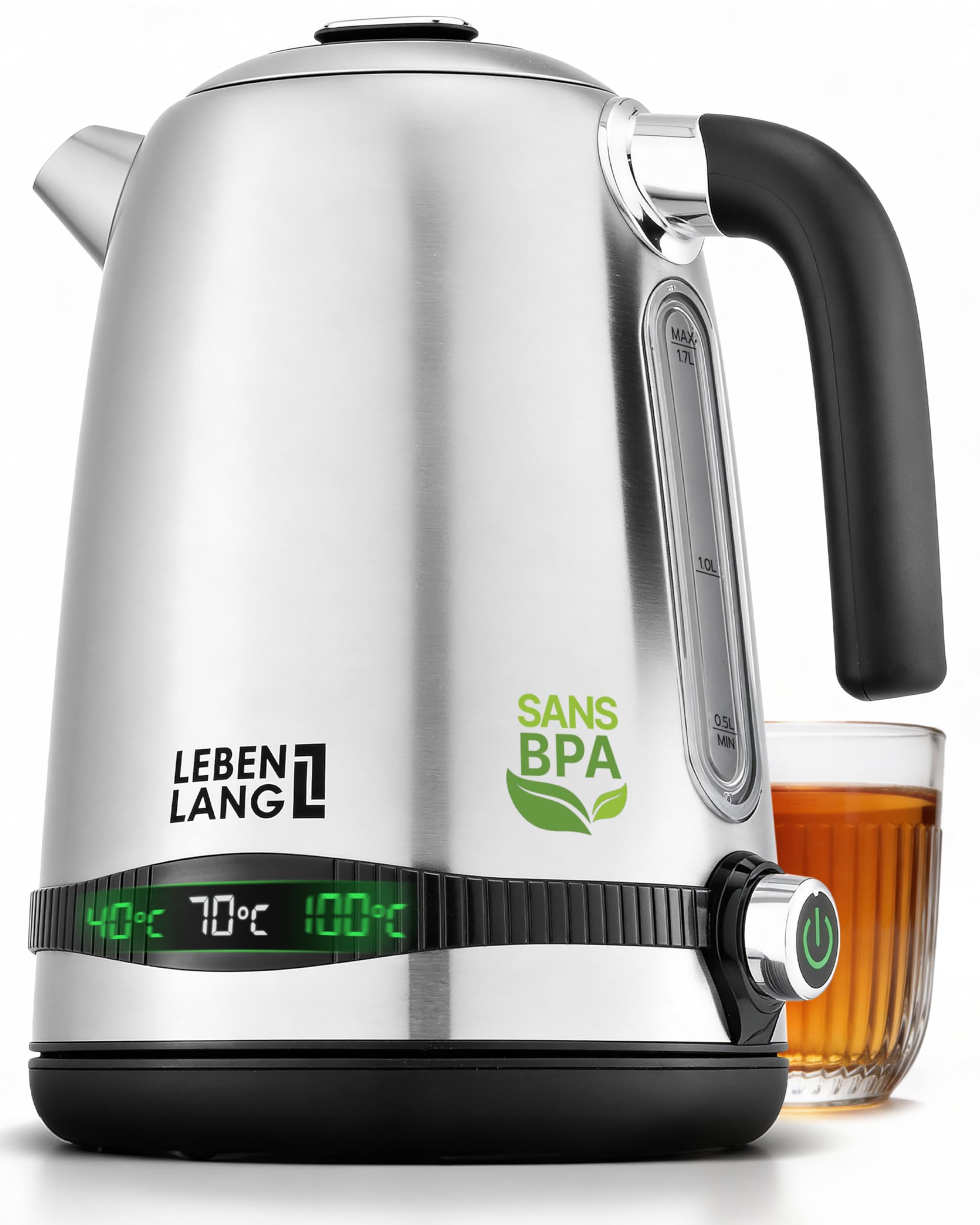 LEBENLANG Bouilloire electrique temperature reglable - 2200W & 1,7 Litre - Fonction Maintien au Chaud & Affichage Numérique I Bouilloires température réglable Electric Kettle inox Boulloire électrique