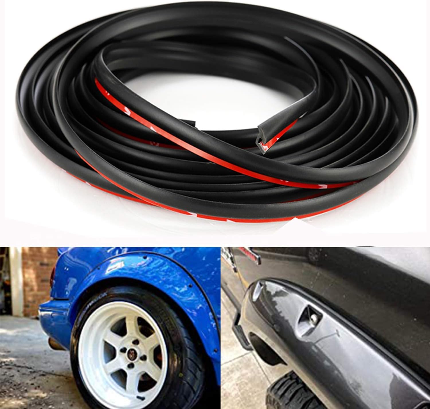 Embellecedores de borde de guardabarros D Lumian de 60 pies, junta de sello de goma estilo T universal para huecos de rueda de automóvil y camión con cinta adhesiva de grado automotriz.