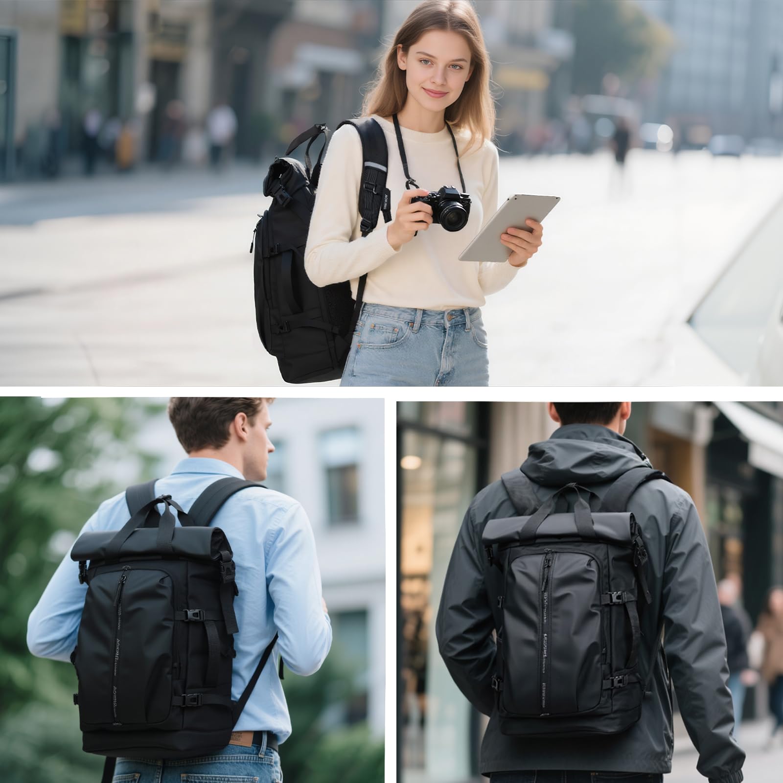 Zaino da donna e uomo, impermeabile, con computer portatile, 15,6 pollici, pieghevole, casual, per ciclismo, tempo libero e viaggi