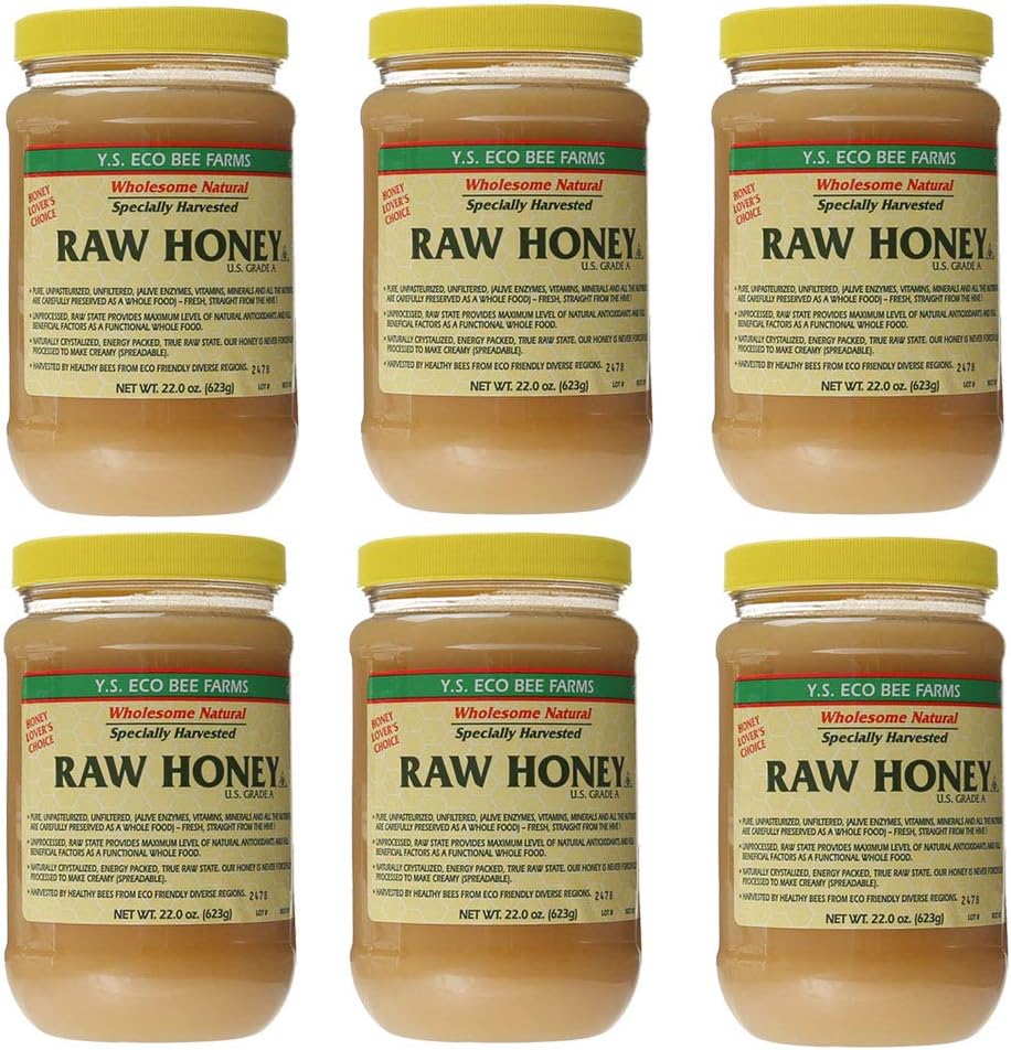 Y.S. Eco Bee Farms Unfiltered Raw Honey Shelf-Stable All Natural - 22 oz, 6pack
