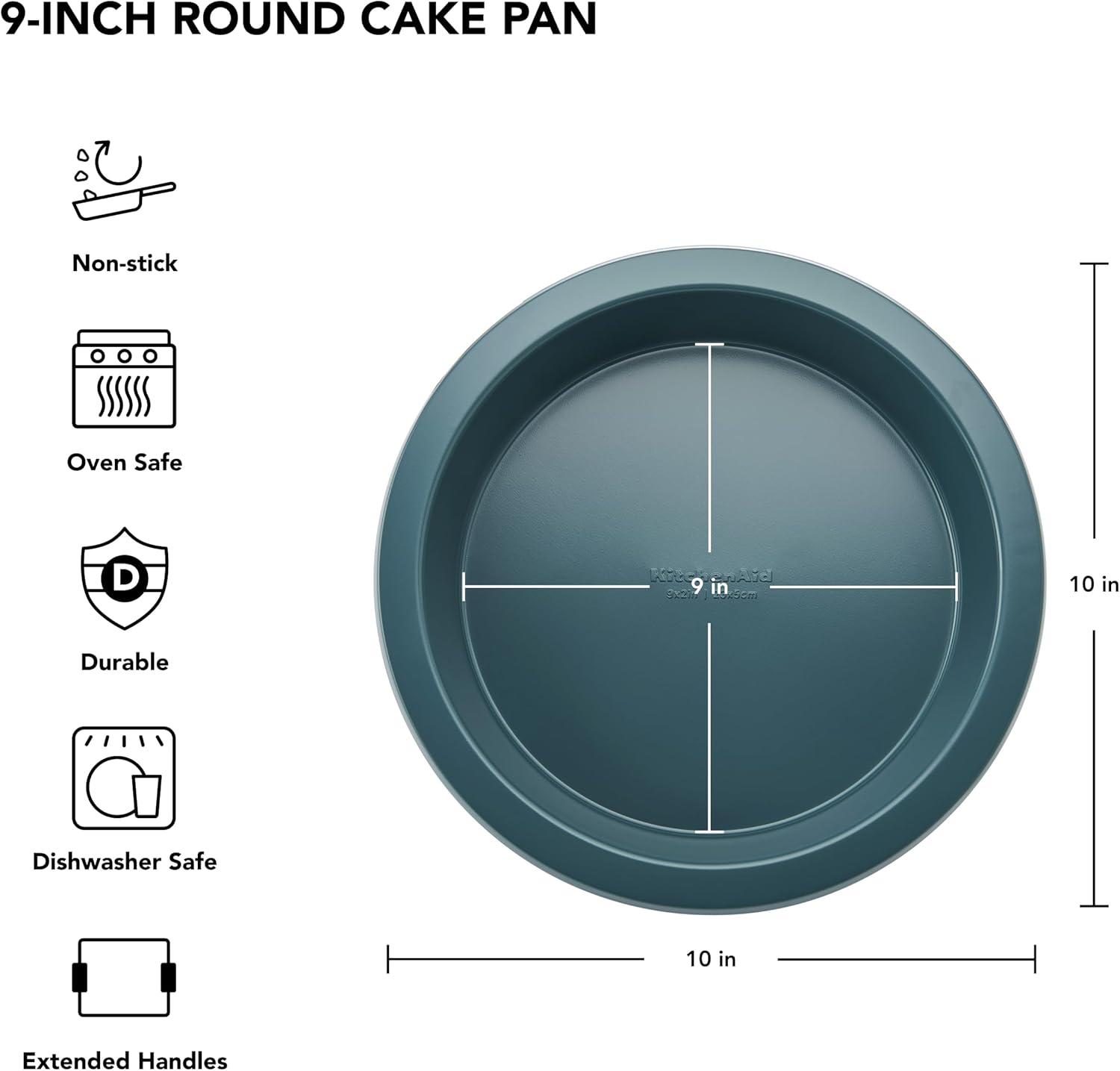 KitchenAid Nonstick Swiss Engineered Aluminized Steel Round Cake Pan, Dishwasher Safe, 9 Inch, Agave - Image 2