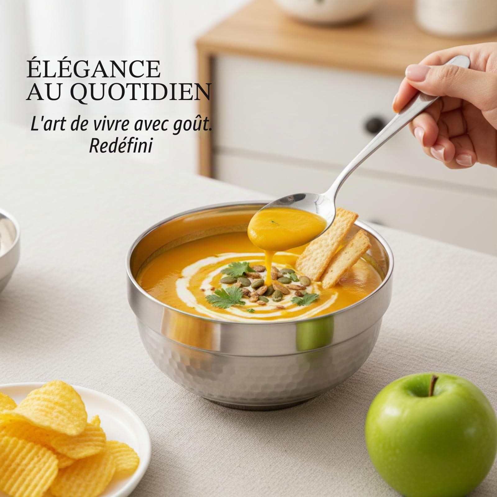 ZENFUN Lot de 6 bols en acier inoxydable 18/8 de 500 ml, bols à soupe isothermes à double paroi, bol à céréales de 12,7 cm pour riz, fruits, salade, crème glacée, qualité alimentaire