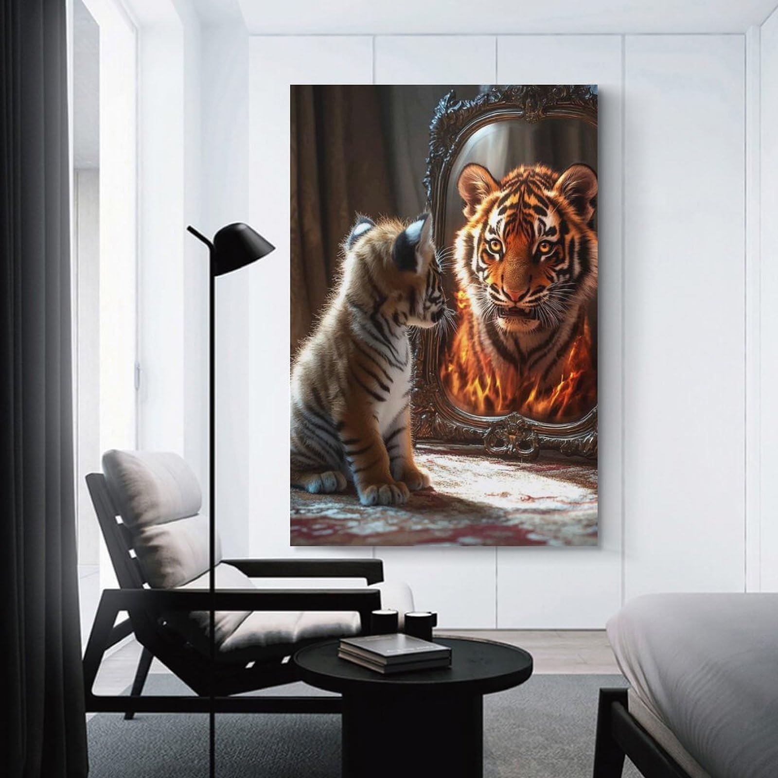 Junmoney Tiger Cub Reflection Home Decor Wall Art 08x12inch(20x30cm), for Lounge, Bedroom Or Personal Spaces, Gift Idea for Housewarming And Birthdays