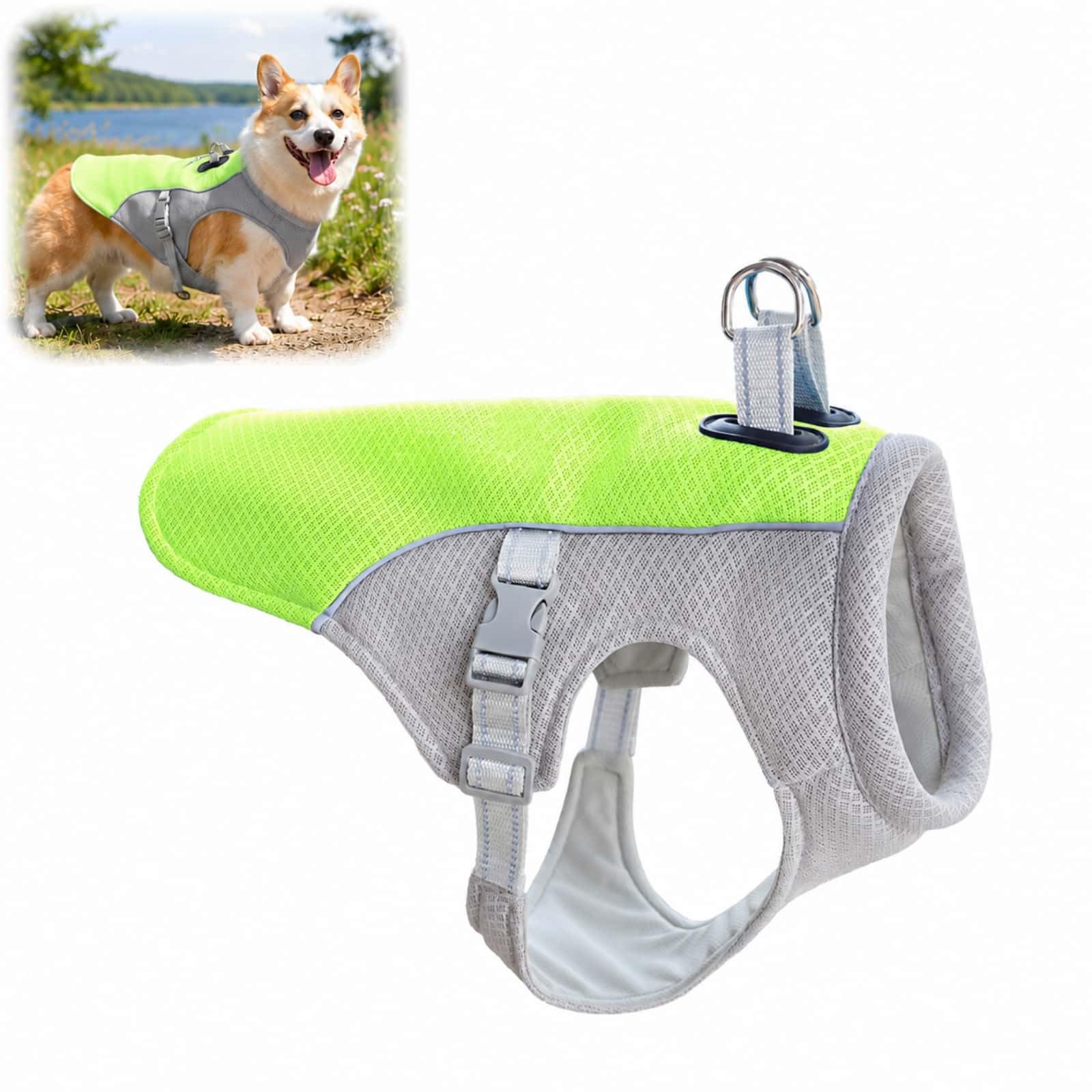 Dog Cooling Vest with Breathable Fabric and Adjustable Fit (Fluorescent green, S)