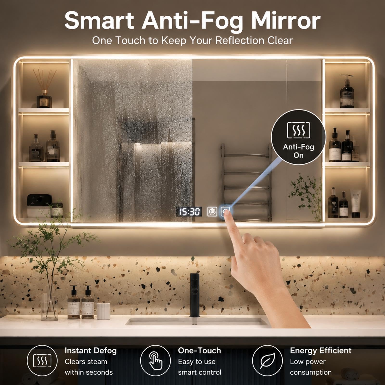 Mobile da bagno moderno da 127 cm, con specchio LED intelligente, design salvaspazio, facile installazione per spazi contemporanei