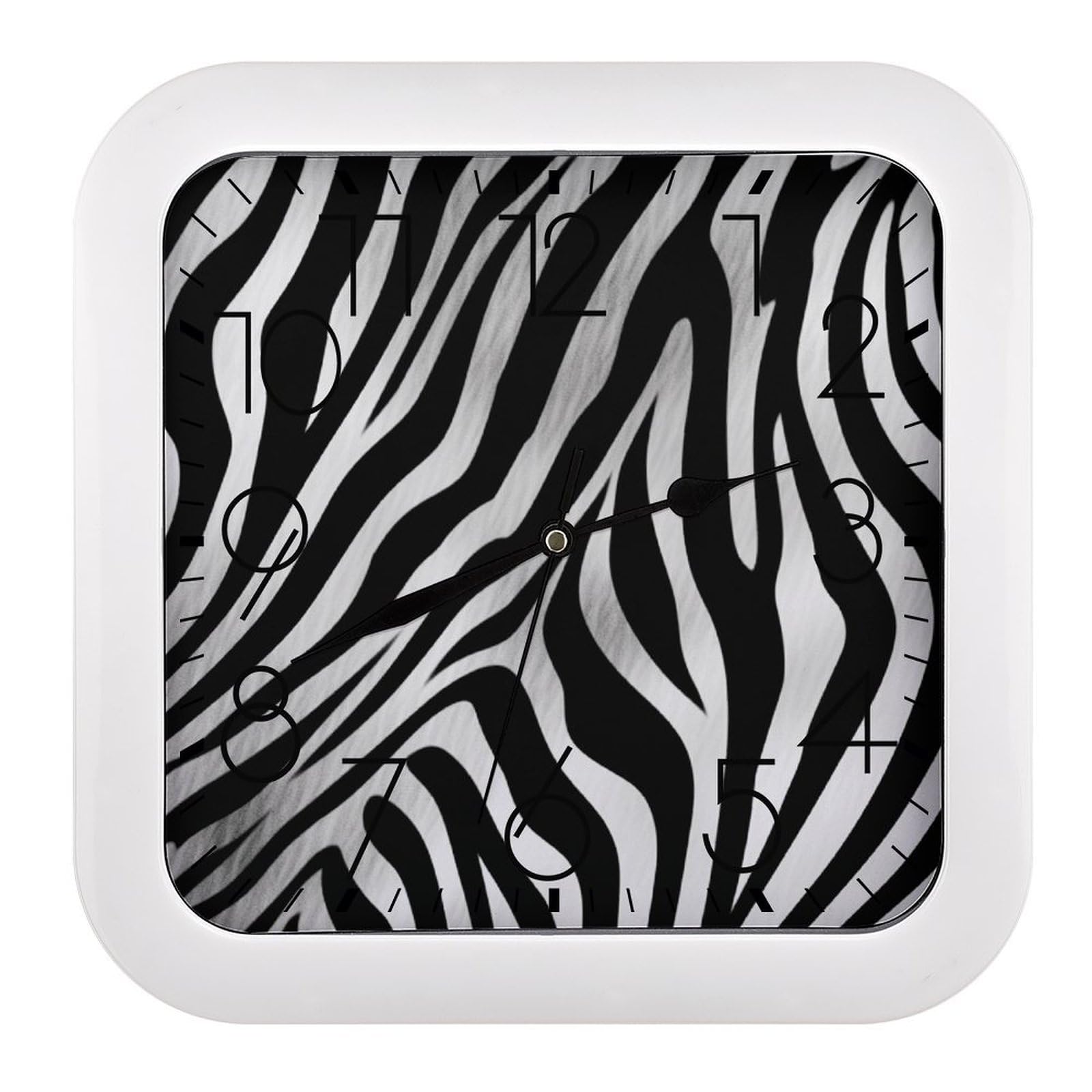 FekiLoot Zebra Print Wall Clock 10.2" Modern Farmhouse Square Clocks Silent No Ticking, Wall Art and Timepiece Clock for Shelf Table Mantel Or Bedside Clocks