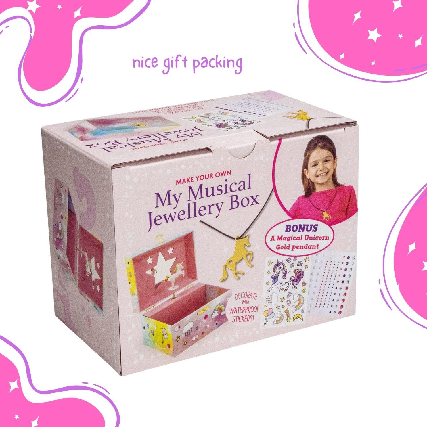 GICO Joyero DIY Unicornio para Niñas Reloj de Niños con Música, Figura Giratoria y Espejo Regalo de Cumpleaños Niña Joyero Niños 15 x 13 x 9 cm - DIY 876