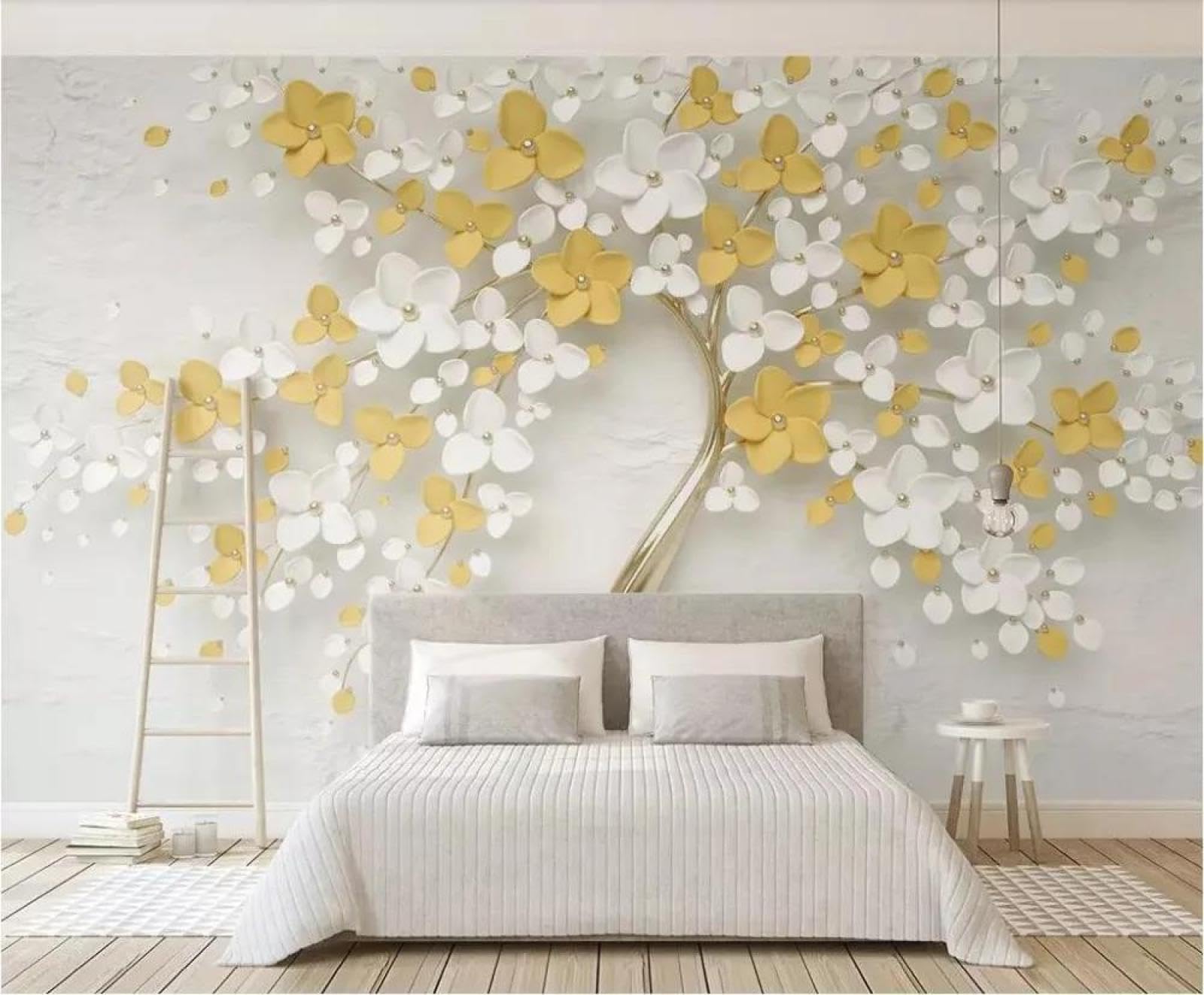 Papier peint mural 3d arbre fleuri pour masquer les imperfections et décorer une chambre