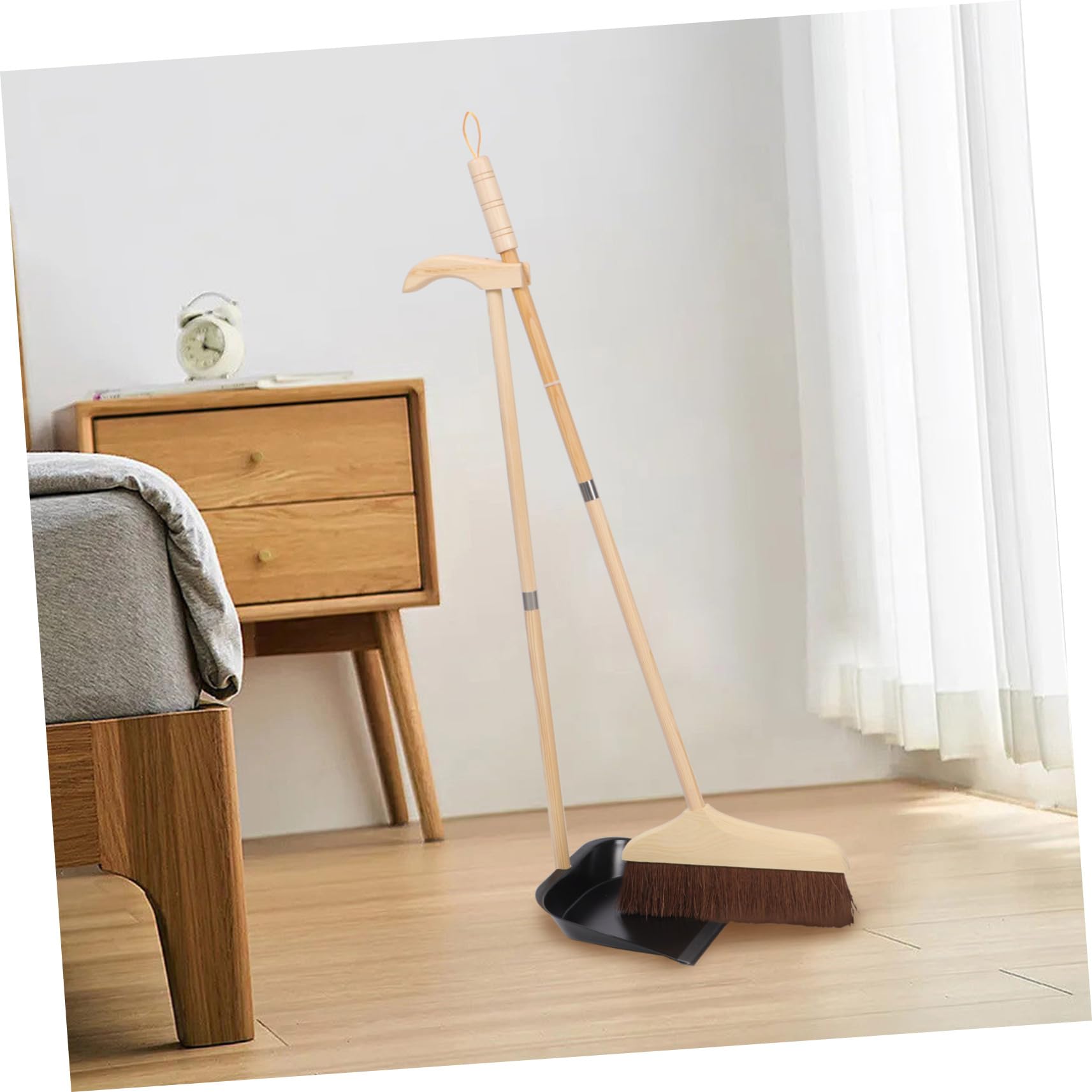 Besen und Kehrschaufel Satz 1 Satz, Palmfaser und Eisen | Langer Stiel, Ergonomischer Griff, Geeignet für Oberflächen, Wiederverwendbar