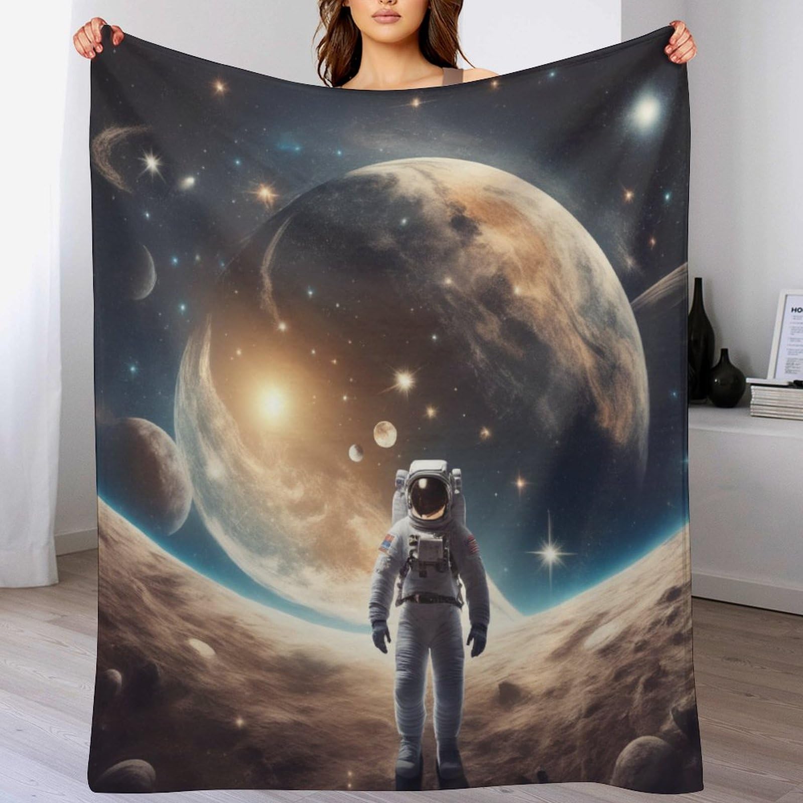 Couverture polaire douce contre les nuits fraîches, plaid astronaute maniable 100x130