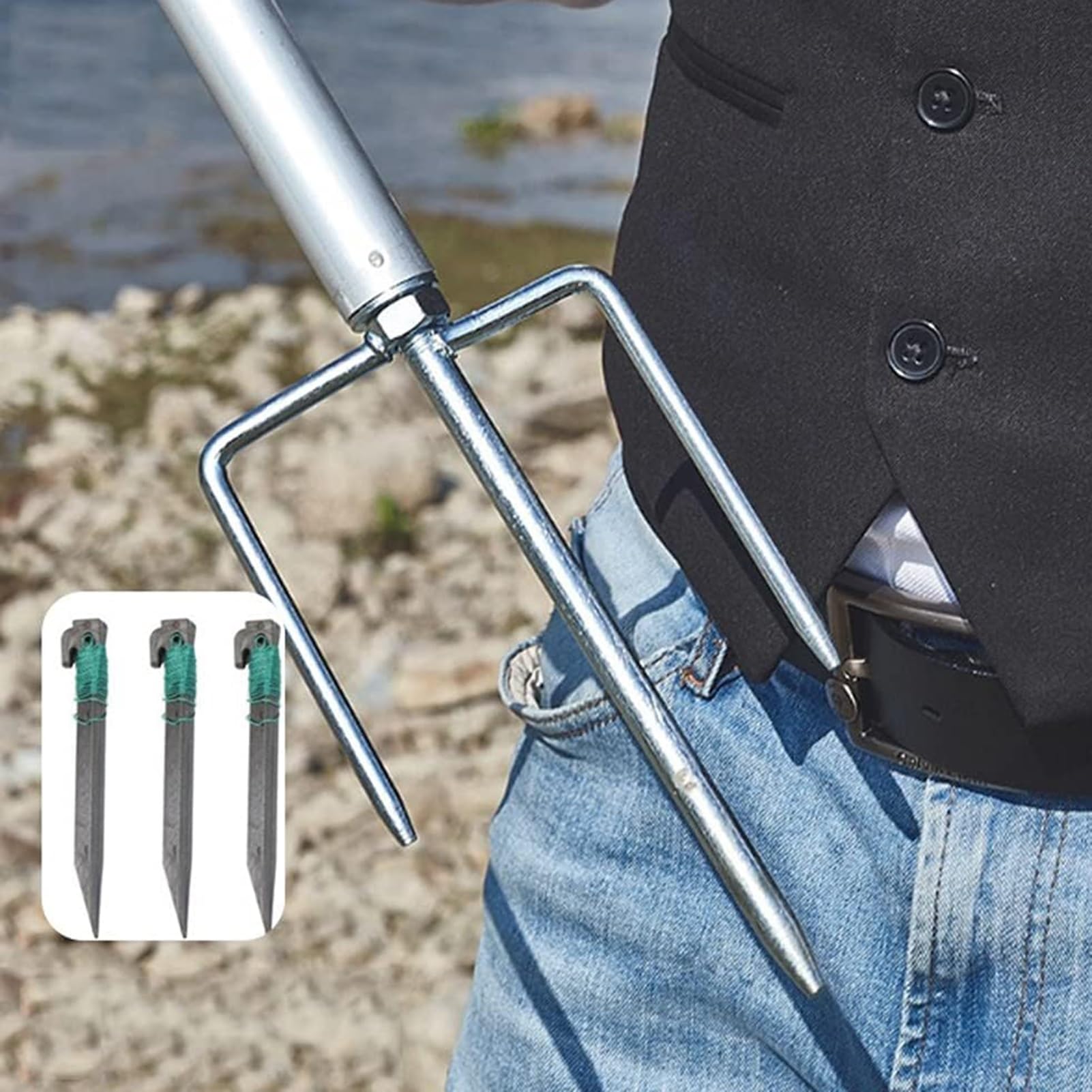 Ombrellone da Giardino Portatile Antivento, Ombrellone da Spiaggia con Molla Regolabile a 360°, Palo in Alluminio, con Forcella da Terra e Borsa