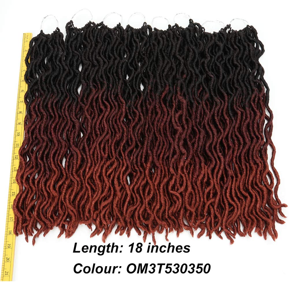 Eliza Wavy Gypsy Locs Ombre Crochet Hair 18" 8Packs/Lot Goddess Locs Synthetic Fiber Faux Locs African Roots Dreadlocs Synthetic Braiding Hair Extensions for Black Women(18",8packs,OM3T530350)