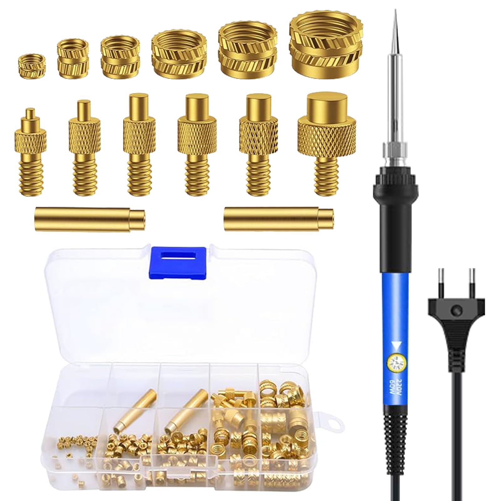 Gewindeeinsätze Lötspitzen Set – 6PCS Lötspitzen & 130PCS Gewindeeinsätze M2/M3/M4/M5/M6/M8 & 2 Adapter inkl.Temperatur Einstellbar Lötkolben 3D Druck Zubehör
