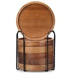 Wooden Trivet for Dining Table – Bamboo Heat Resistant Pad with Anti-Slip Grip Mats, Round Hot Pot Holder and Pan Stand for Kitchen Countertop Protection (Wood Coaster 6 pcs, Pack of 6)