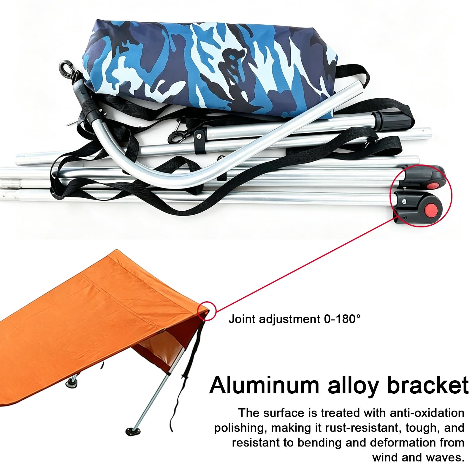 Tendalino Barca, Tendalino per Gommone con Struttura in Alluminio, Tessuto Oxford 600D, 3 Cinghie in Nylon, per Imbarcazioni da 40 a 120 cm di Larghezza(Blue)