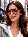 GUVIVI Lunettes de soleil Aviator surdimensionnées pour femmes Hommes 2026 70s Verres de soleil en métal d'or rétro Tangle Free Square Aviators