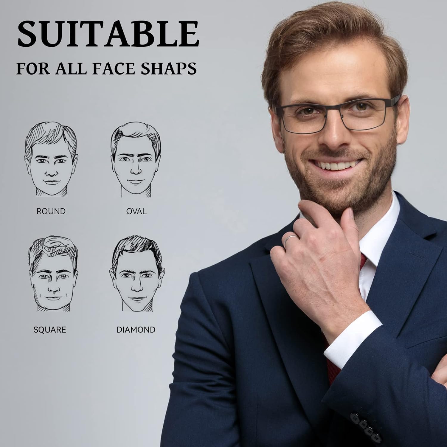 BLS BLUES Reading Glasses Men, Stylish Metal Eyeglasses, Blue Light Readers for Men, Computer Eye Glasses, Cheaters - Image 3