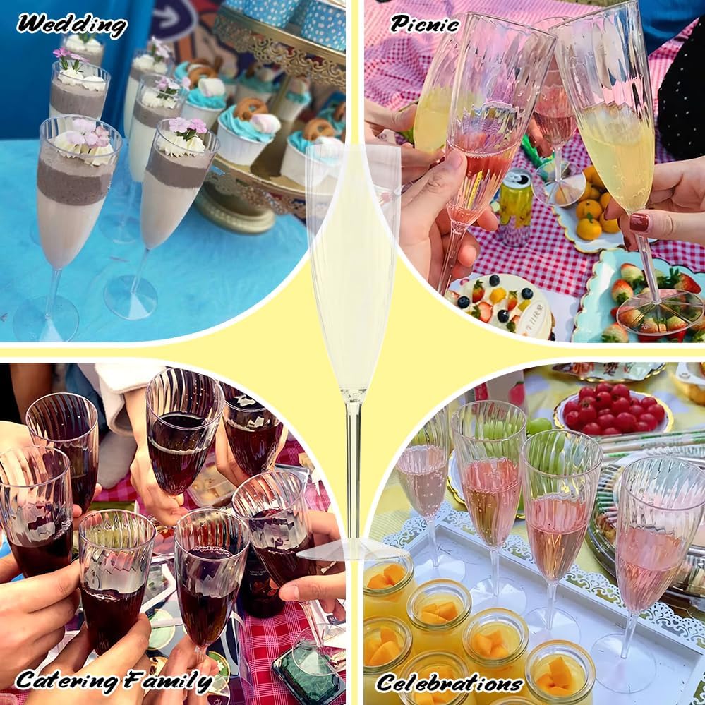 24 Pcs Clear Plastic Champagne Flutes, Hard Disposable Plastic Champagne Glasses, One Piece Design Wine Glasses Cocktail Cups for Home Daily Life Party Wedding Toasting Drinking (24Pcs-6OZ/180ML) - Image 4