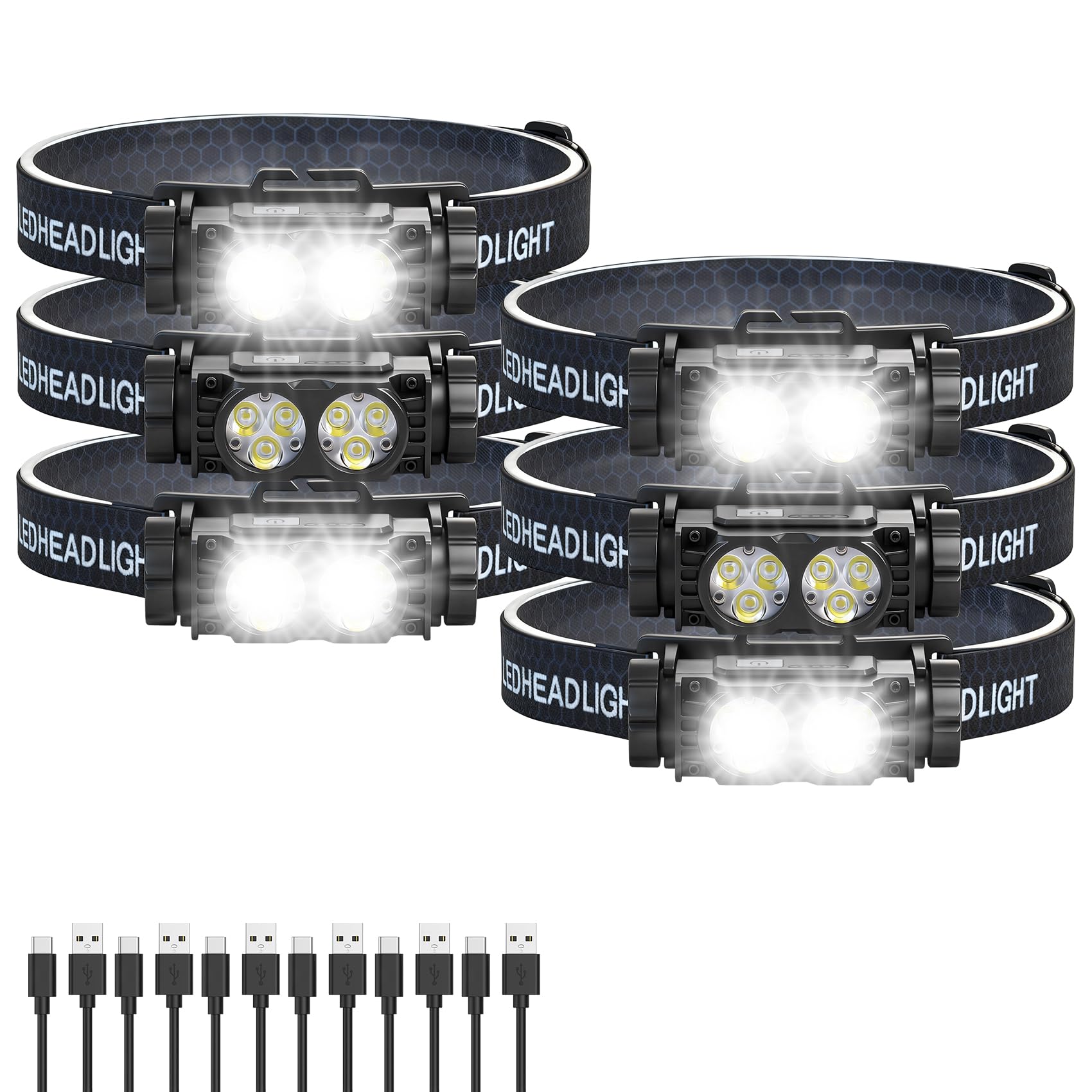 Bud K Stirnlampe, wiederaufladbar, 5000 l, superhelles Licht, LED, wiederaufladbar, 3 Modi, abnehmbare Taschenlampe und wasserdichte Stirnlampe für Erwachsene, Laufen, Outdoor, Notfall, harte