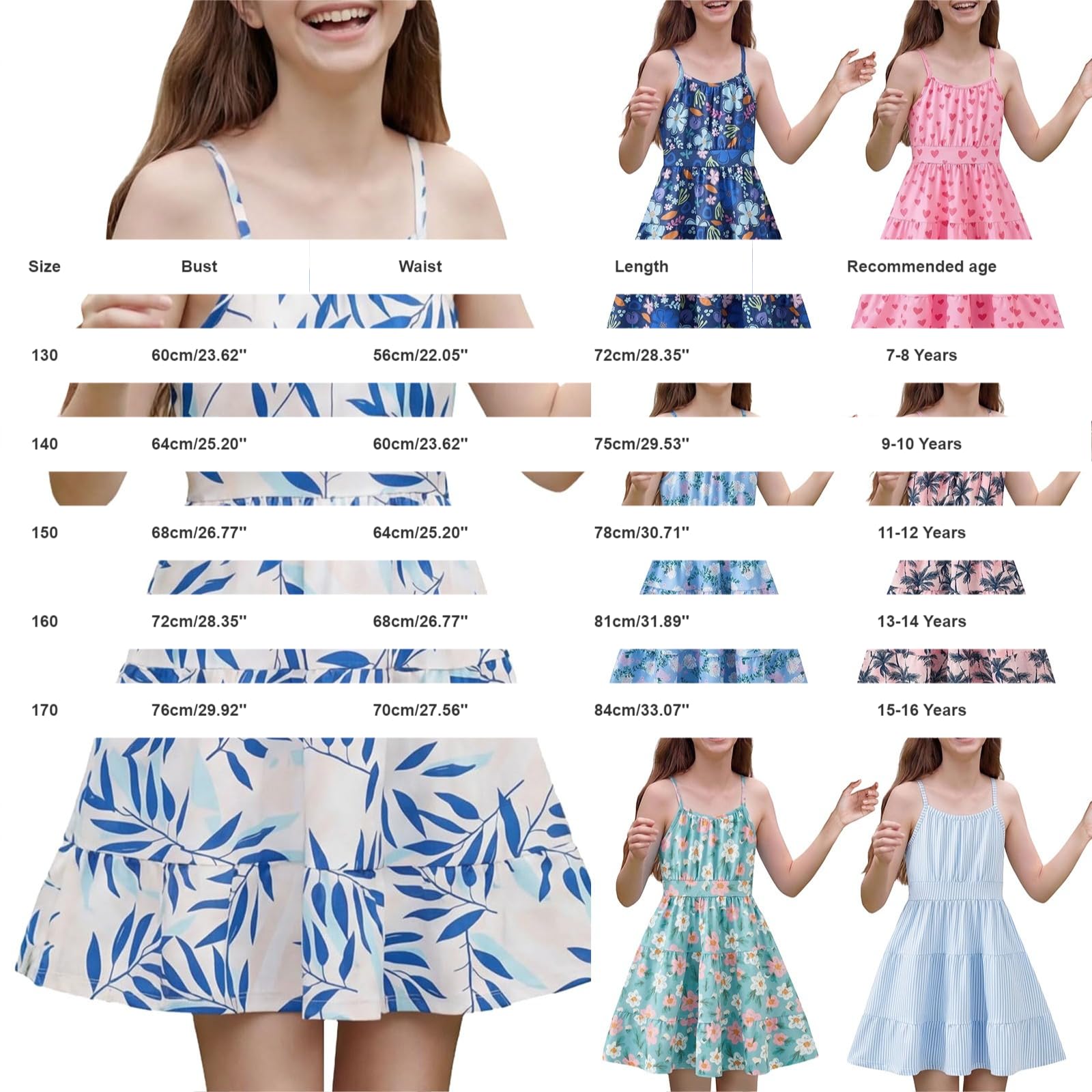 Vestito estivo da ragazza floreale Boho Spaghetti Strap Abiti Casual Spiaggia Hawaiian Flowy Mini Sundress Bambini Senza Maniche A Line Dress