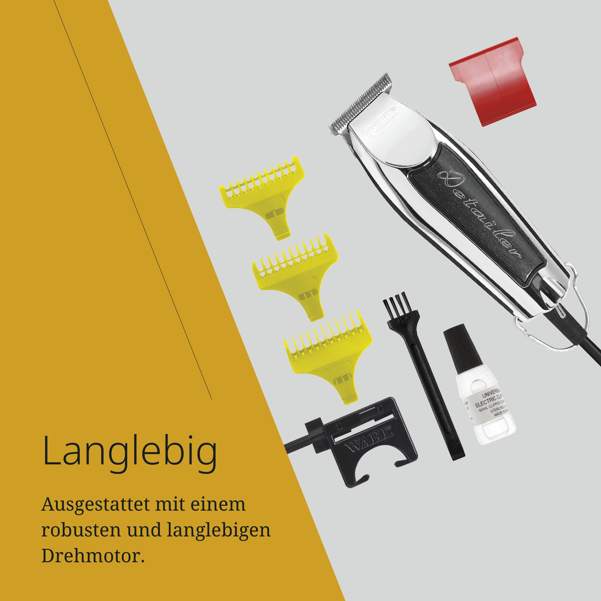 Wahl Detailer Trimmer - Leistungsstarker kabelgebundener Trimmer für Kantenbearbeitung und Detailarbeiten, schwarz/chrom