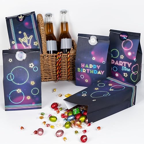 Miniatura 5 de DECORLIFE 24 bolsas de recuerdo de fiesta que brillan en la oscuridad, 4 estilos que brillan en la oscuridad, bolsas de fiesta de neón, perfectas