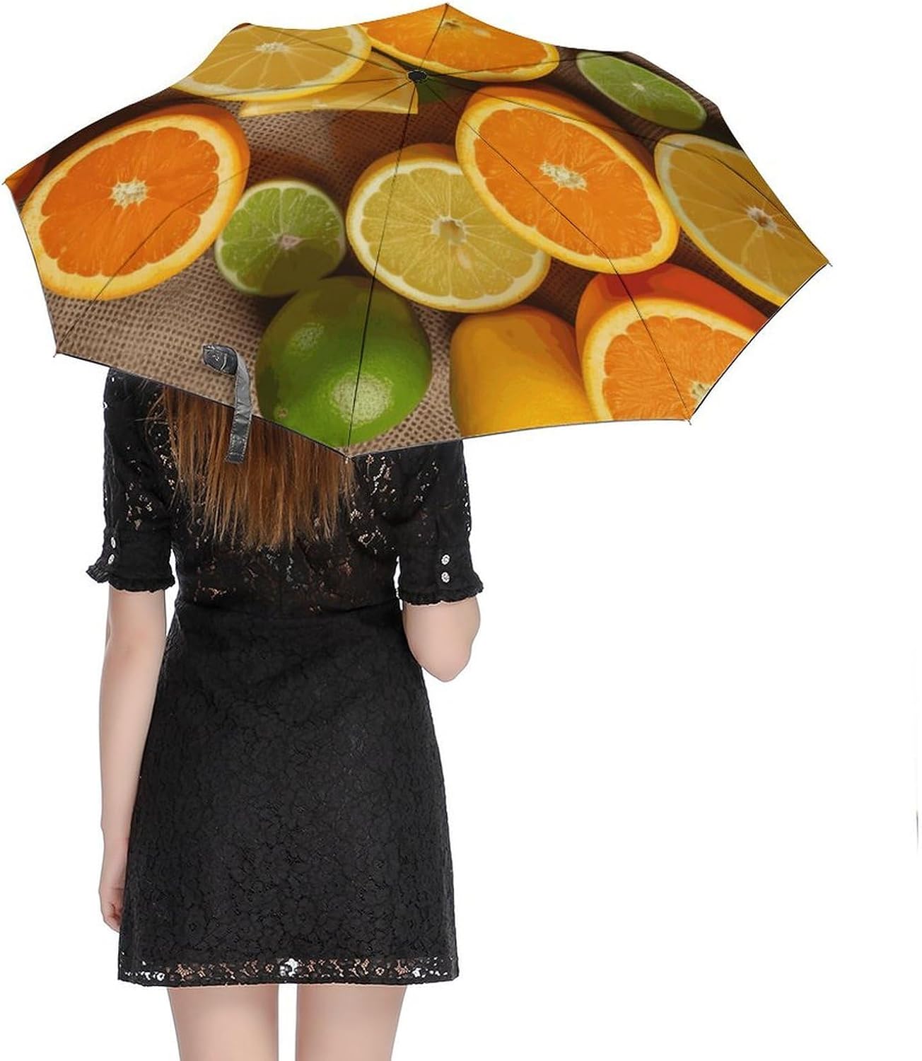 Lemons And Oranges Windproof Travel Umbrella, One-Click Automatic Open And Close, Portable Compact Folding Umbrella for Women Men, Fits Backpack & Car