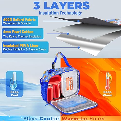 Miniatura 6 de Lonchera infantil para niñas y niños, lonchera pequeña para hombres con correa para el hombro, lonchera para niños pequeños para guardería (coche)