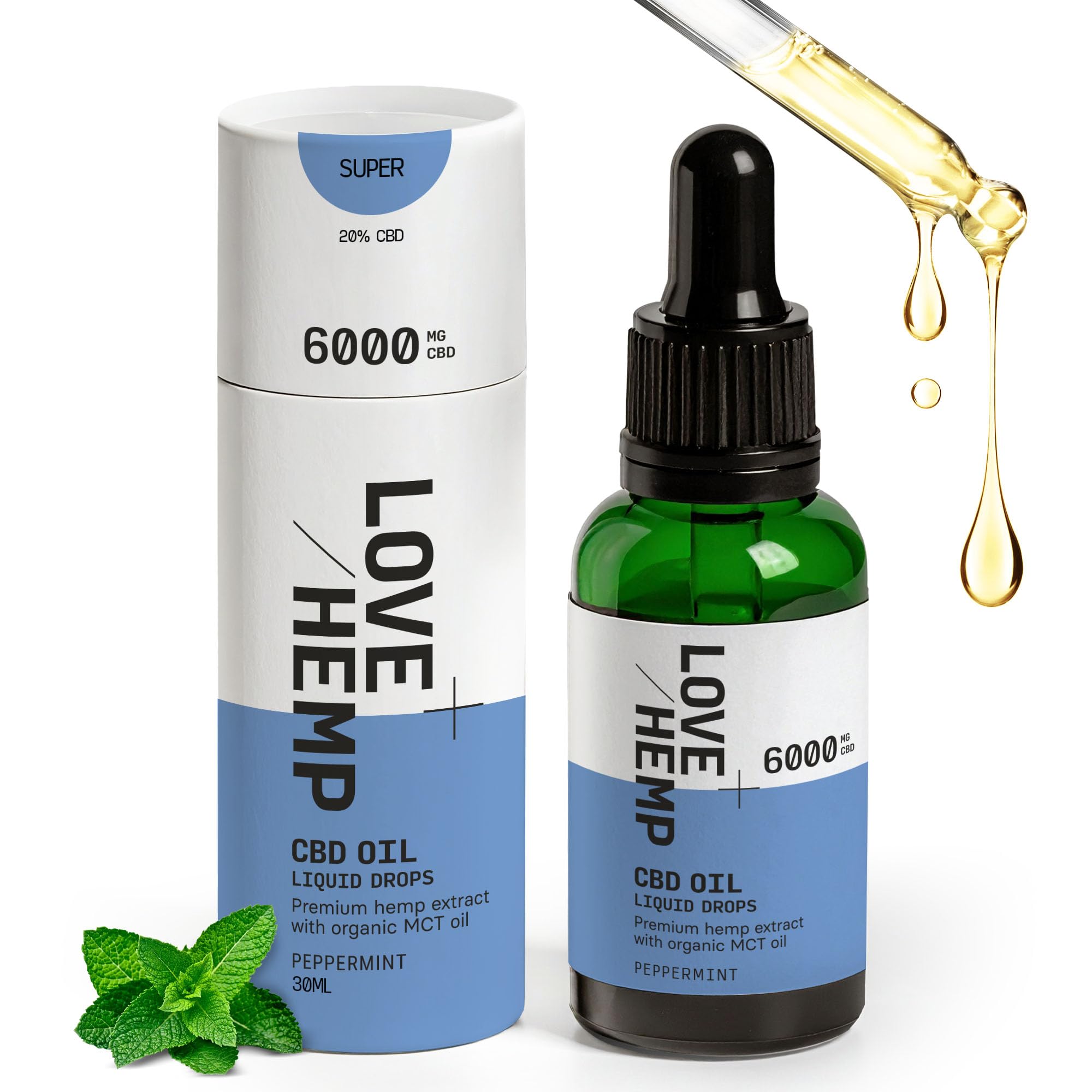 Premium Natural Oil Drops 30ml 6000mg Made in The UK Peppermint