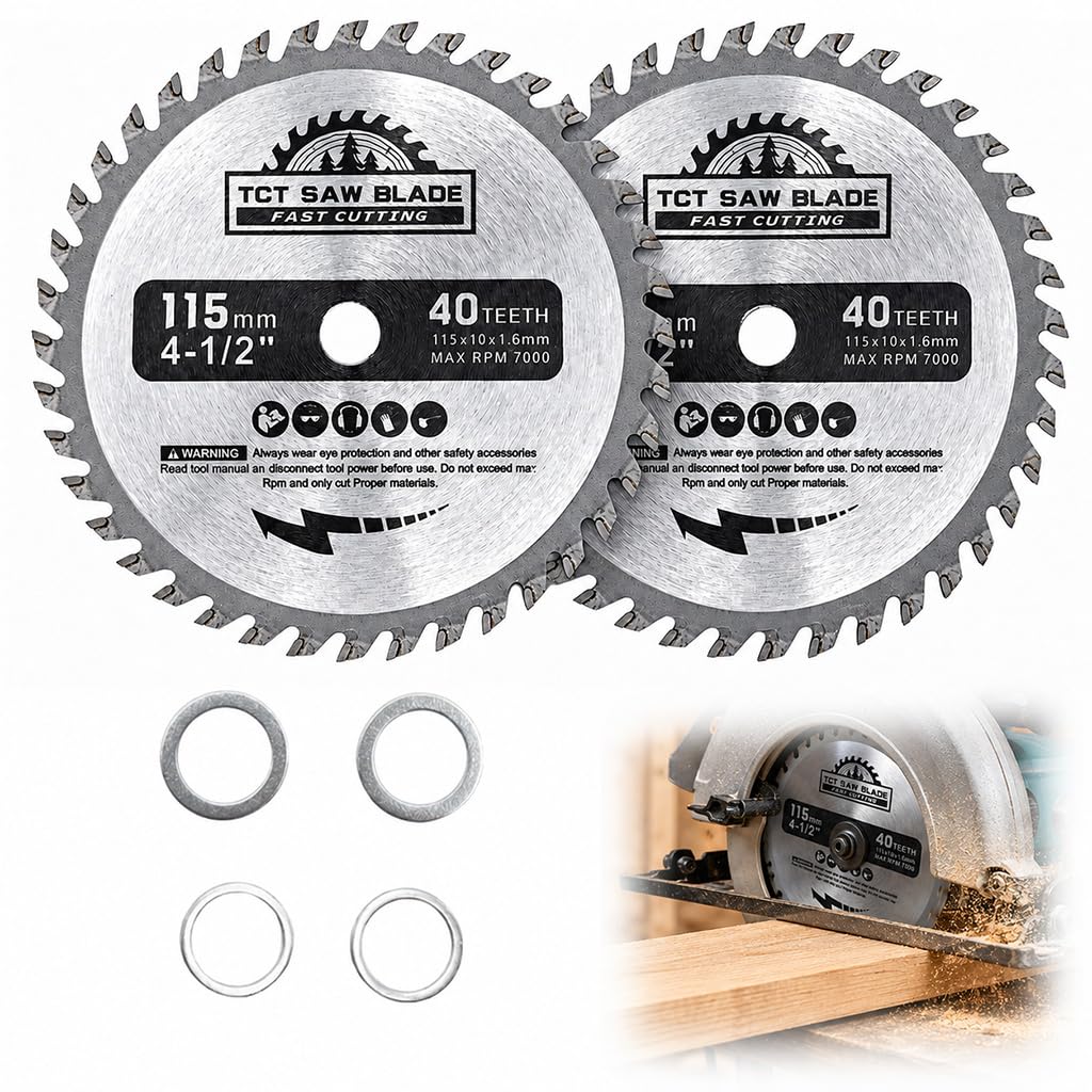 2Pcs 4.5" Circular Saw Blade 115mm 40 Teeth Woodworking Saw Blades TCT Wood Cutting Disc 12000RPM High Speed Grinder Discs for Hardwood Plywood PVC Plastic Angle Grinder Mini Circular Saw, 10mm Bore