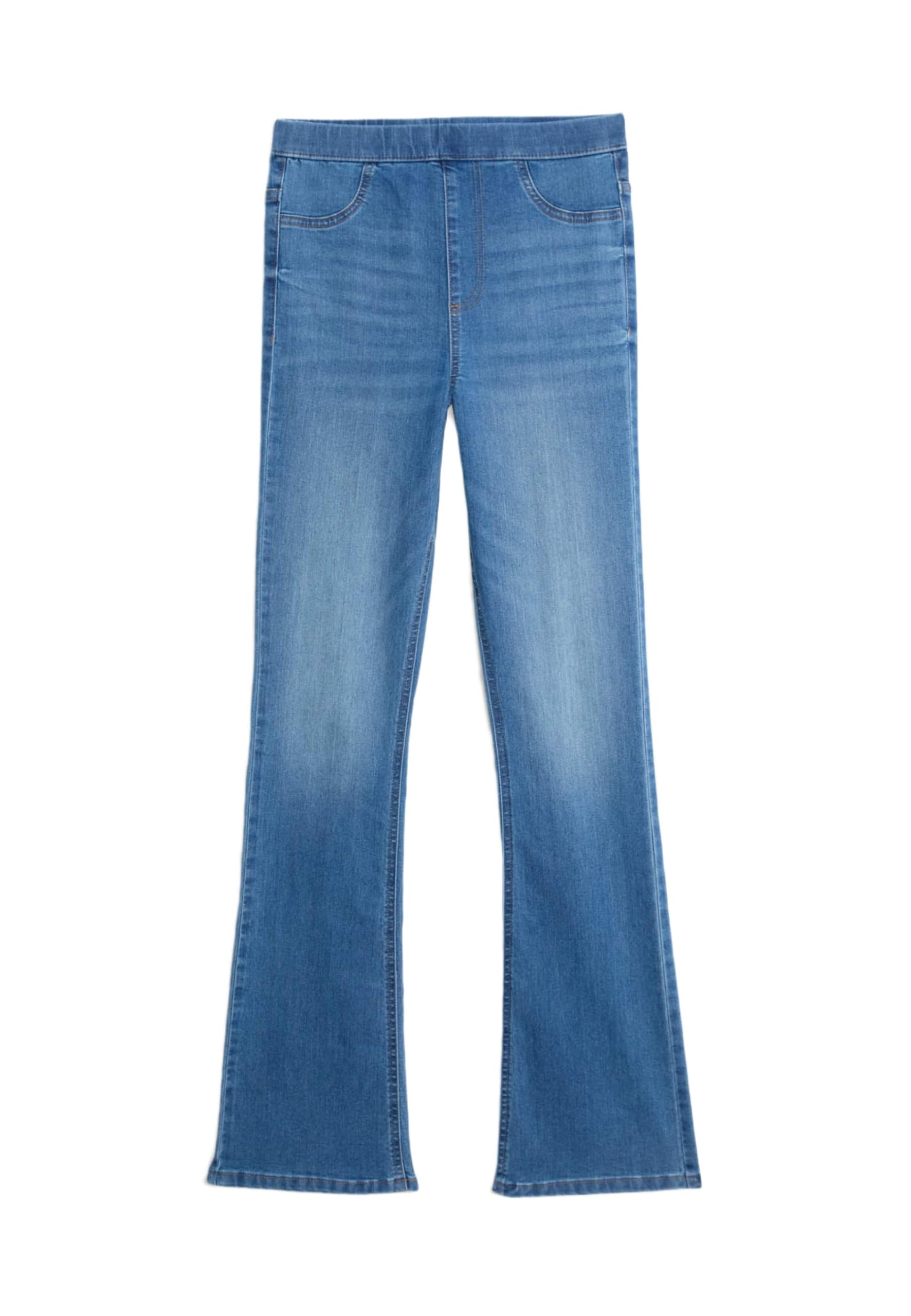 Marks & Spencer Damen Baumwolle Hose Regular | Mit mittlerem Bund, Beinform: Knöchellang, Waschung: Mittelblau, Zum Reinschlüpfen, Leicht