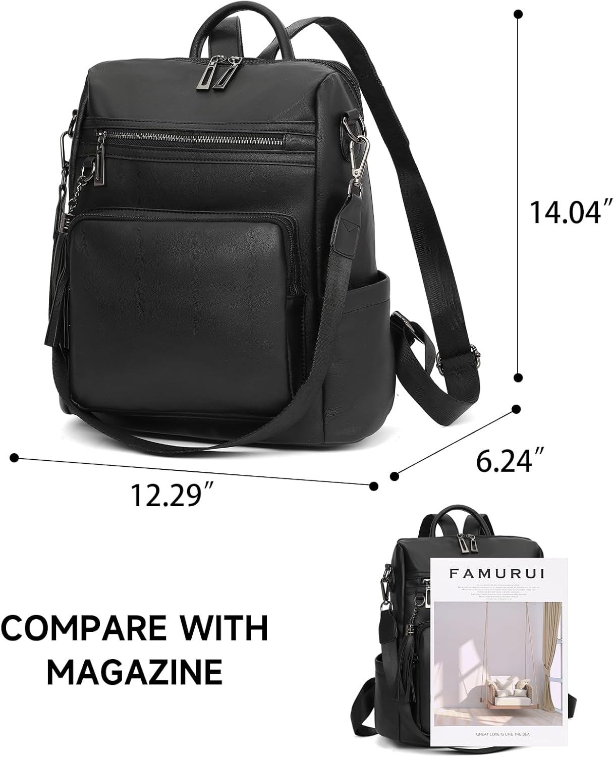 GAEKEAO Backpack Purse for Women Fashion Designer Ladies Shoulder Satchel Bags PU Leather Travel Handbags for College Work Black - Image 4