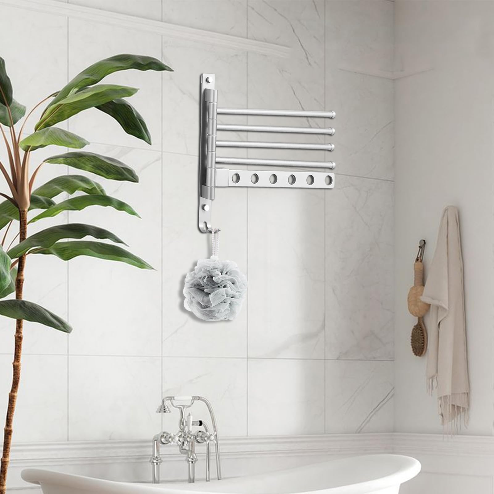 Portasciugamani da parete in acciaio , gancio, bracci pieghevoli, organizer | Portasciugamani multiplo girevole a 4 bracci, bagno, cucina, doccia, lavanderia, appartamento, balcone, palestra, soggiorno,