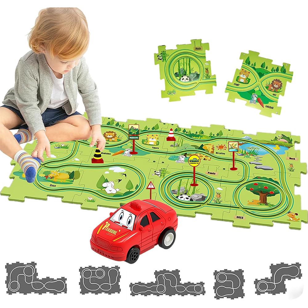 Pista Macchinine per Bambini DIY Pista del Puzzle DIY Rotta Gioco Giocattolo Educativi Regalo Giochi Bambini 2 3 4 5 6 Anni (Terra)