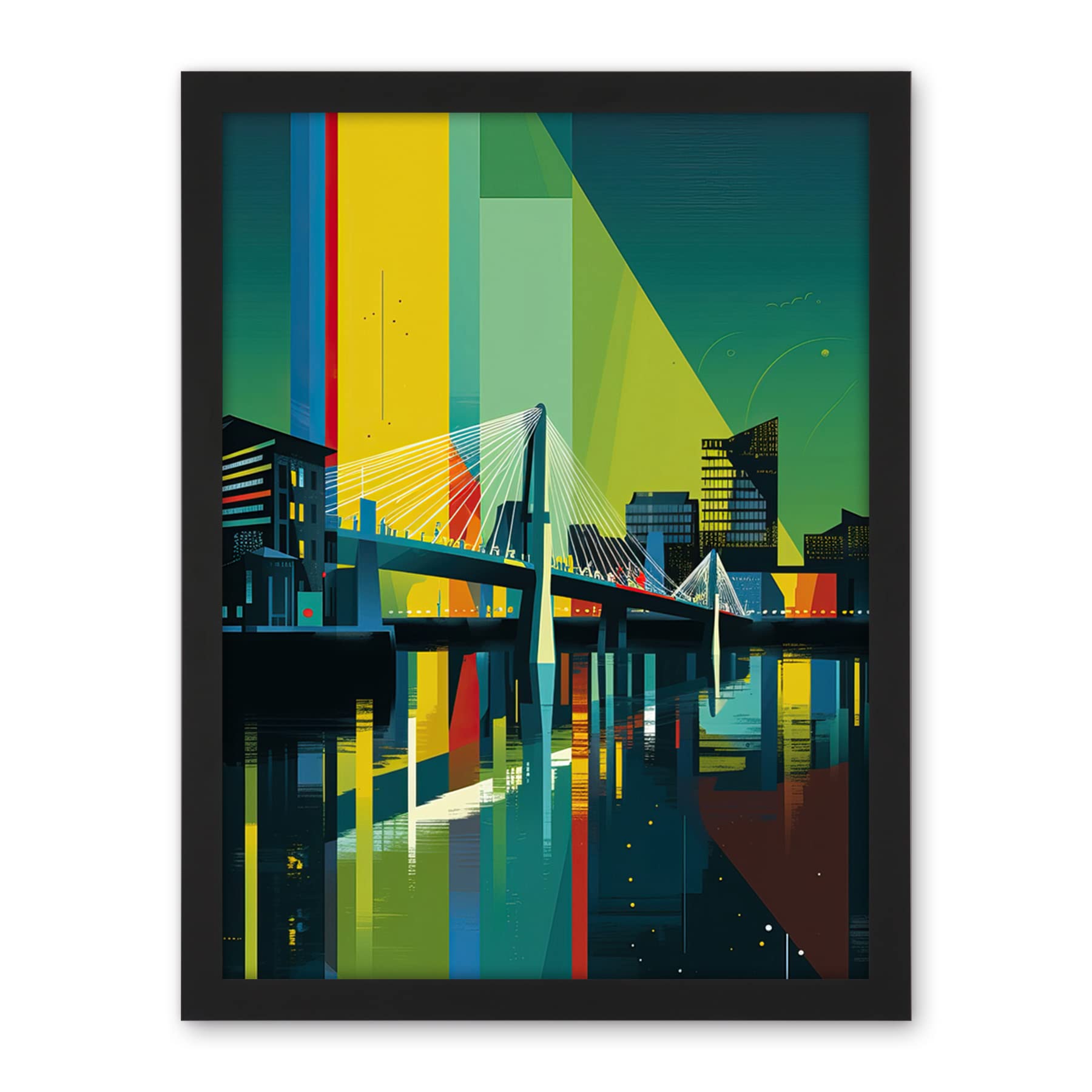 Artery8 Glasgow Bells Bridge Modern Geometric Cityscape Artwork Framed Wall Art Print 18X24 Inch