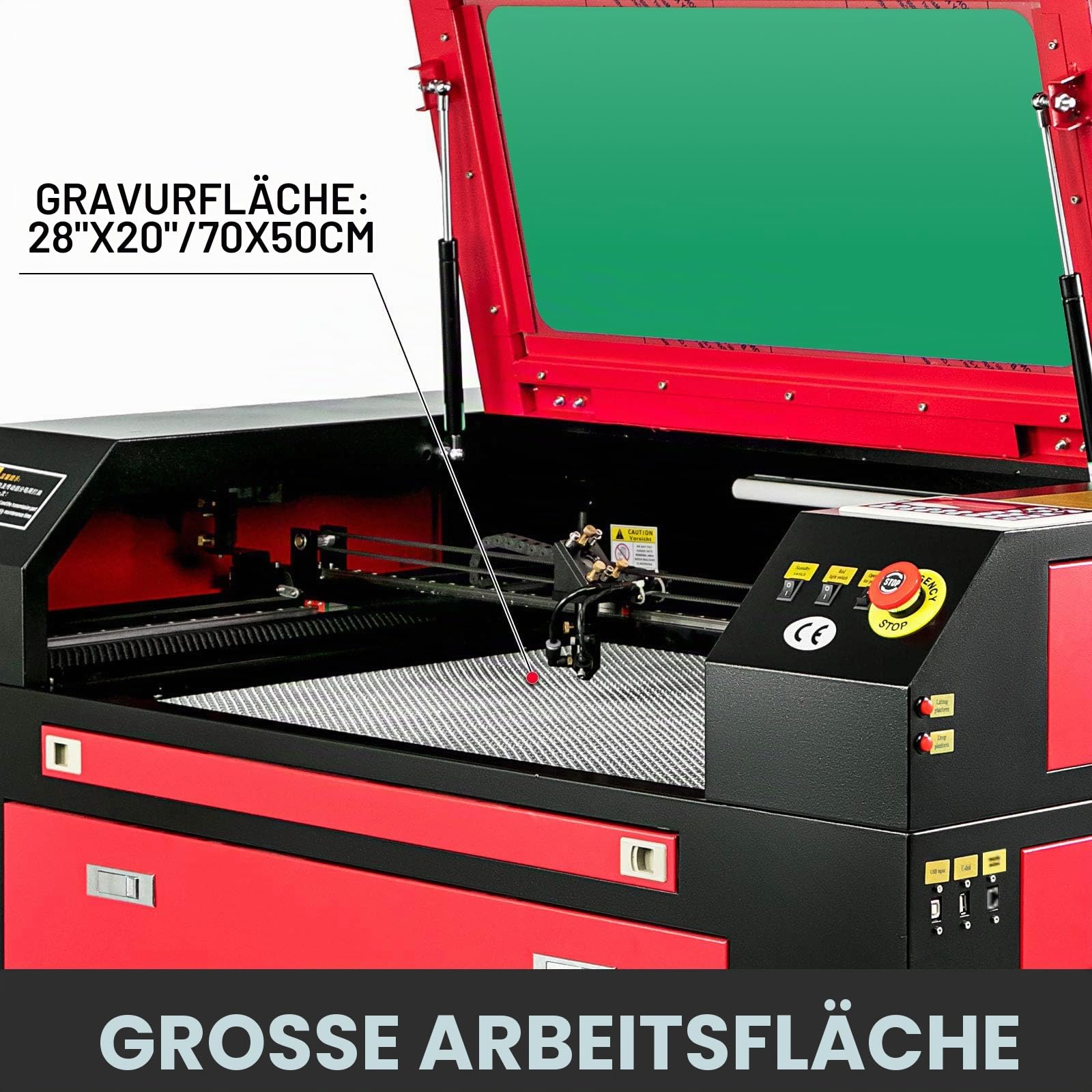 Co2 Laser 80W Laser Graviermaschine Plottermaschine Snapmaker Gravurwerkzeug 700 x 500mm 220V Europlug Ruida Control mit USB-Anschluss für Papier/Kunststoff/Leder/Harz/Bambus/Holz (80W mit Halterung)