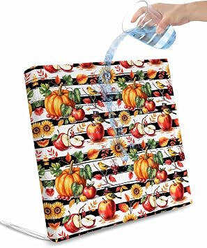Fall Pumpkins Outdoor Waterproof Seat Cushion Covers 22x22, Patio Chair Slipcover with Ties Set of 2, Thanksgiving Country Sunflowers Fruits Stripes Replacement Seat Furniture Protector for Garden