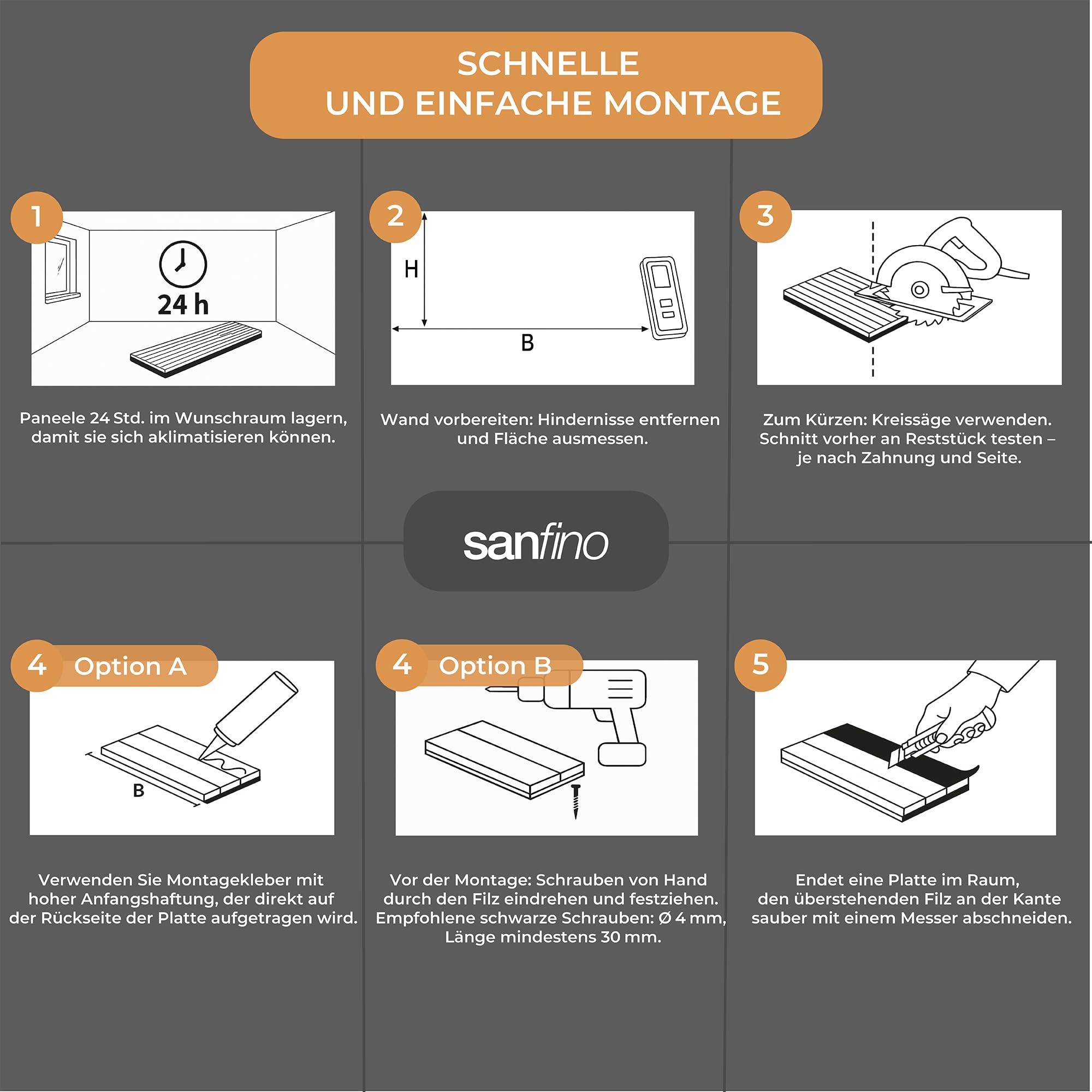 Bambus Akustikpaneele 240x60 Echtholz OHNE Furnier (2 Stk./2,88m²) – 2,2cm hohe 3D Wandpaneele mit schwarzem Filz – Schallschutz Klasse A – Wandverkleidung innen für Wohnzimmer, Studio & Büro