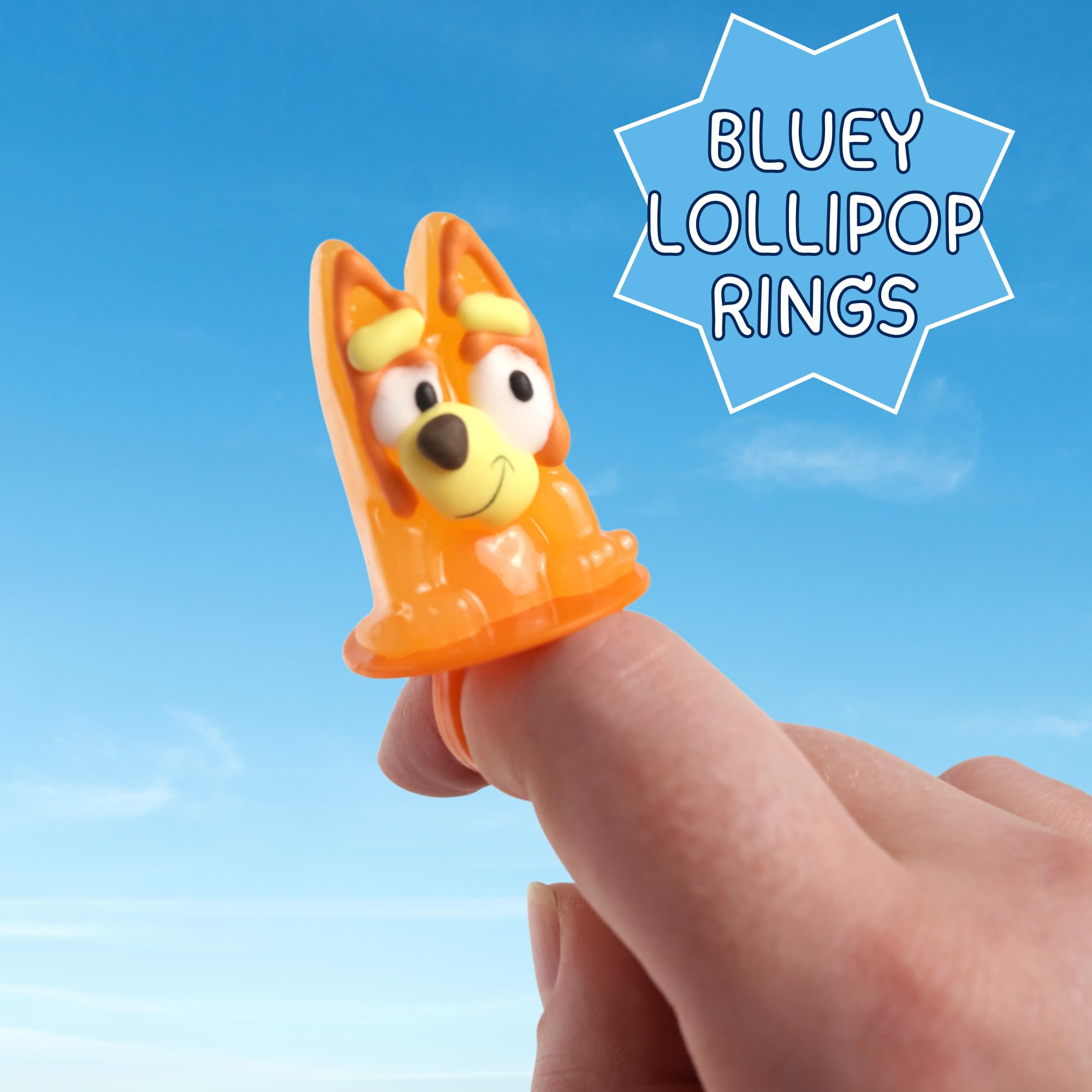 Galerie Bluey Lollipop Rings, Orange and Blue Raspberry Flavored, Individually Wrapped Party Favor Candy, Box of 18