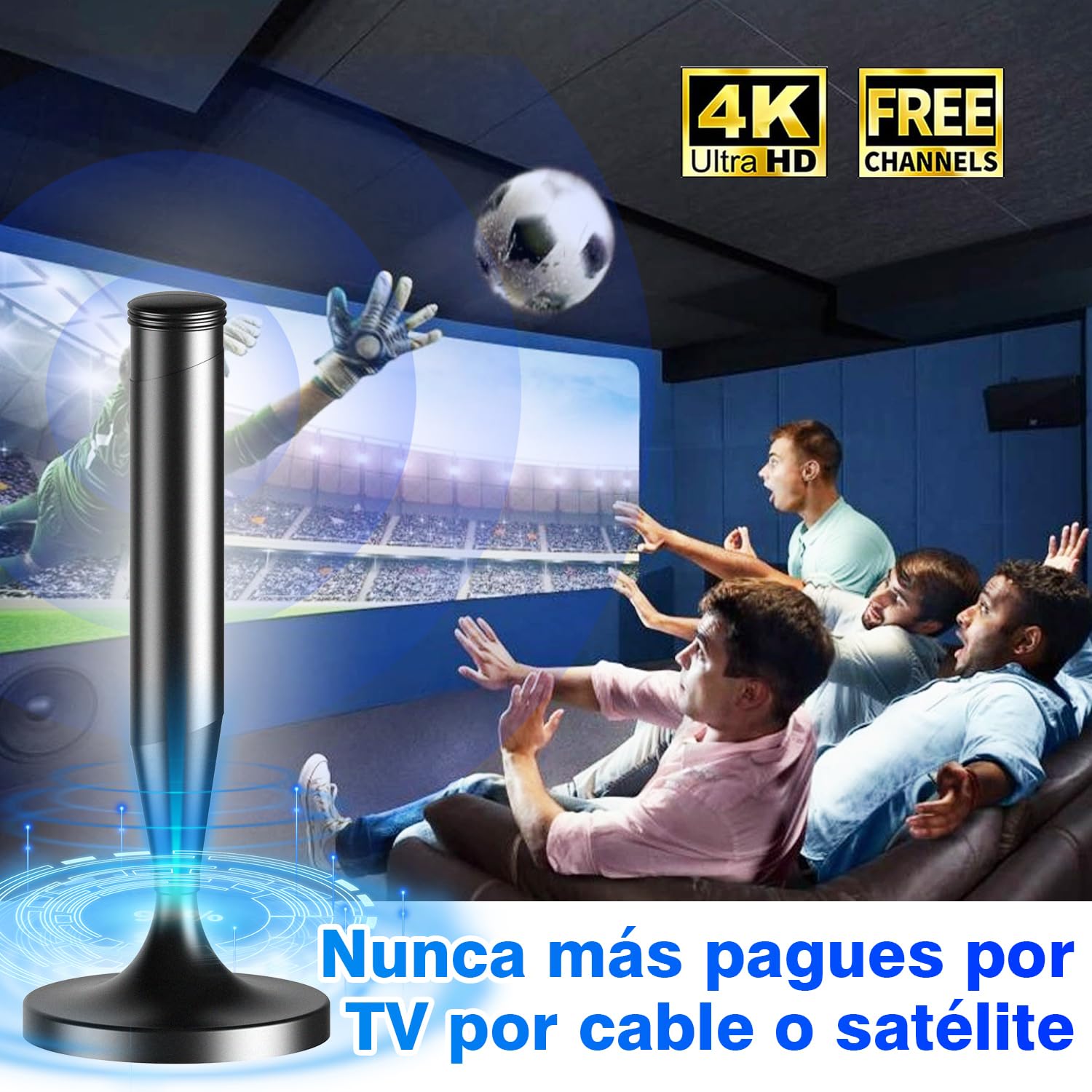 Antena TV Interior 2026 Mejorada para Smart TV – Recepción 360° con Señal Estable de Largo Alcance, Base Magnética Potente, Cable Coaxial de 5 m, Compatible 4K y 1080P, Canales TDT Locales Gratis