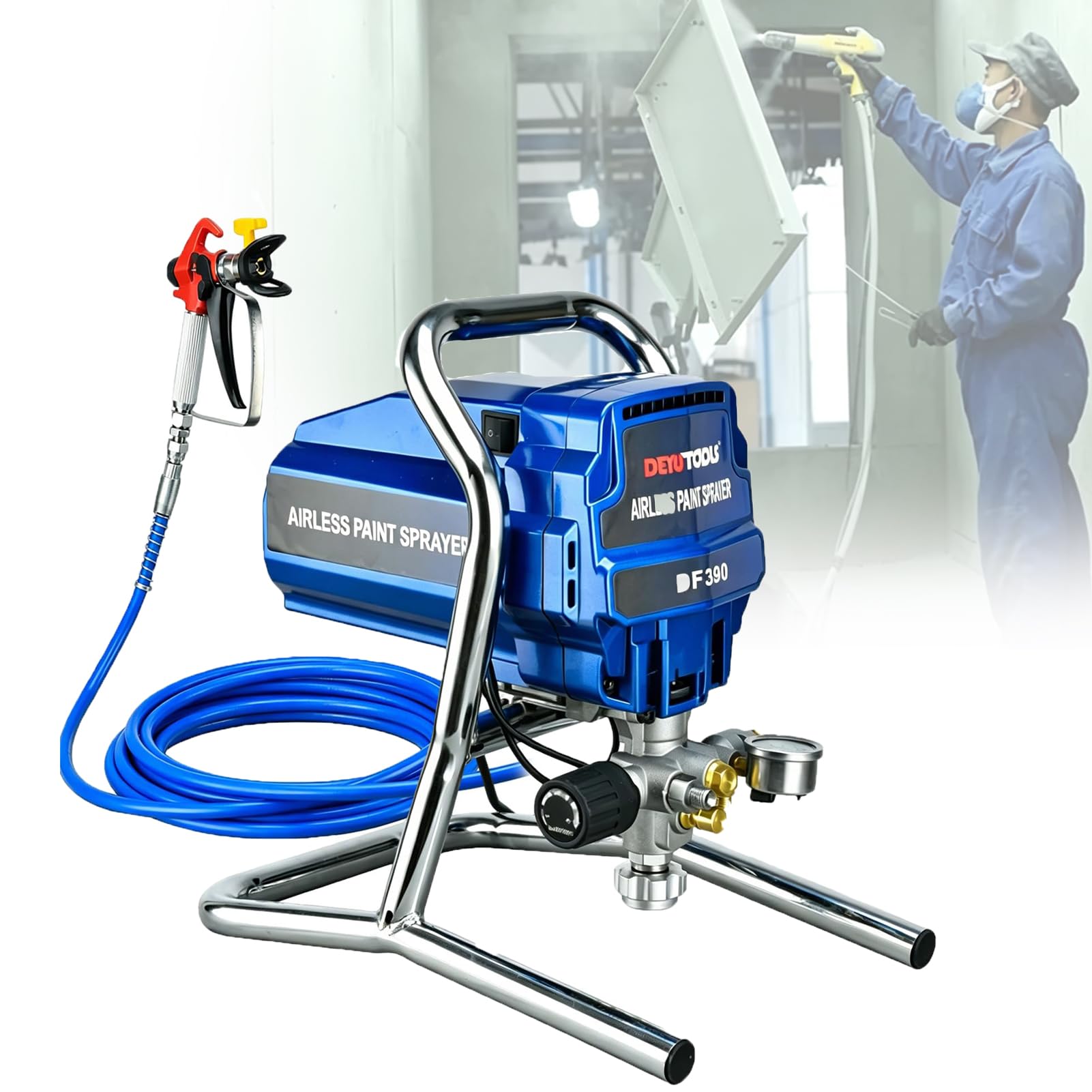 MINHUIJIHUI Airless Paint Sprayer, Electric Spray Gun for Painting, 1800W Pure Copper Motor, 2L/Min, 20MPa Max, 6 Speeds, 5M Hose, for Walls, Ceilings, Decks, Cabinets, Home Improvement
