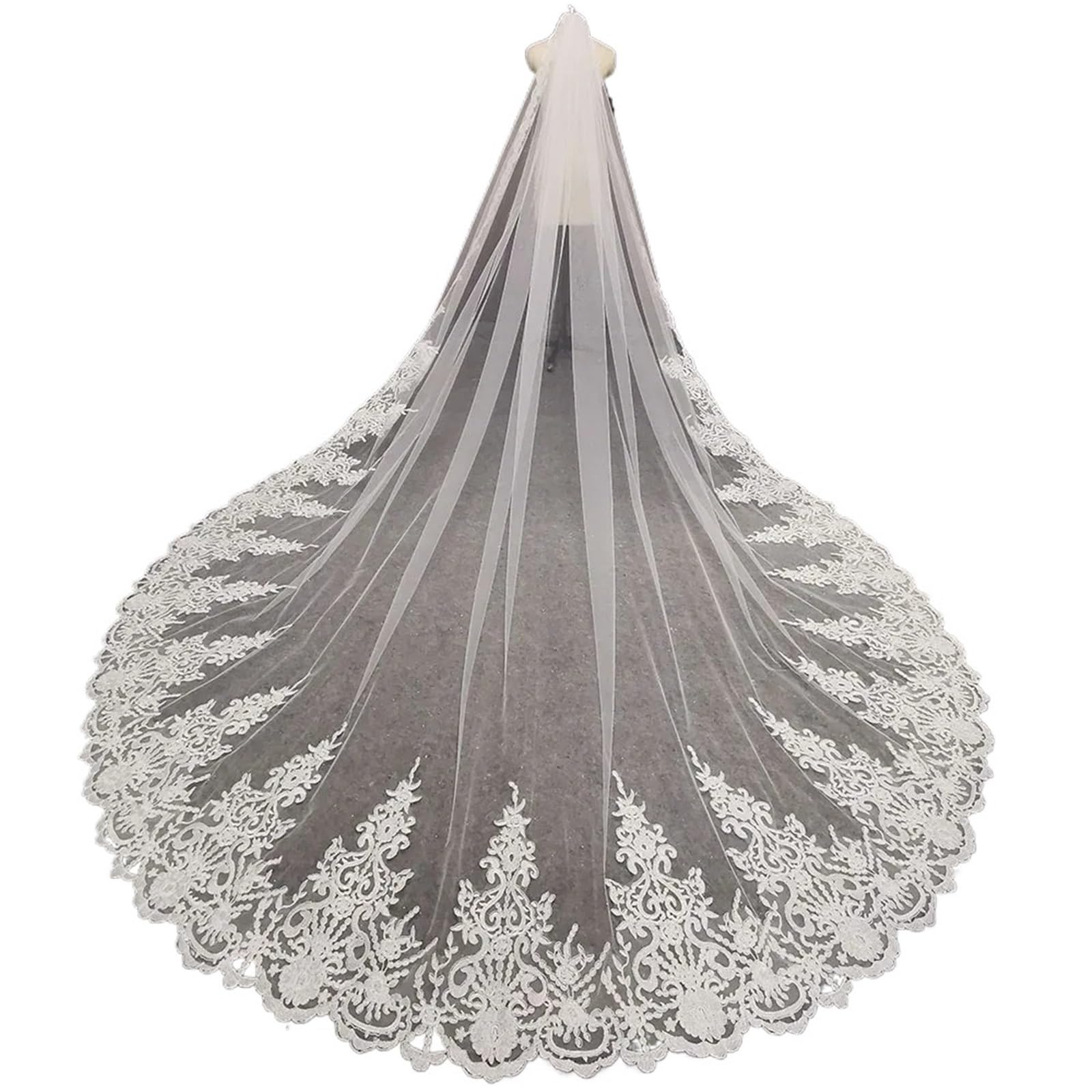 velo sposa Customized Real Photos Long Lace Bridal Veil With Comb 3.5 Meters White Iovry Wedding Accessories per Matrimoni, Feste di Addio al Nubilato