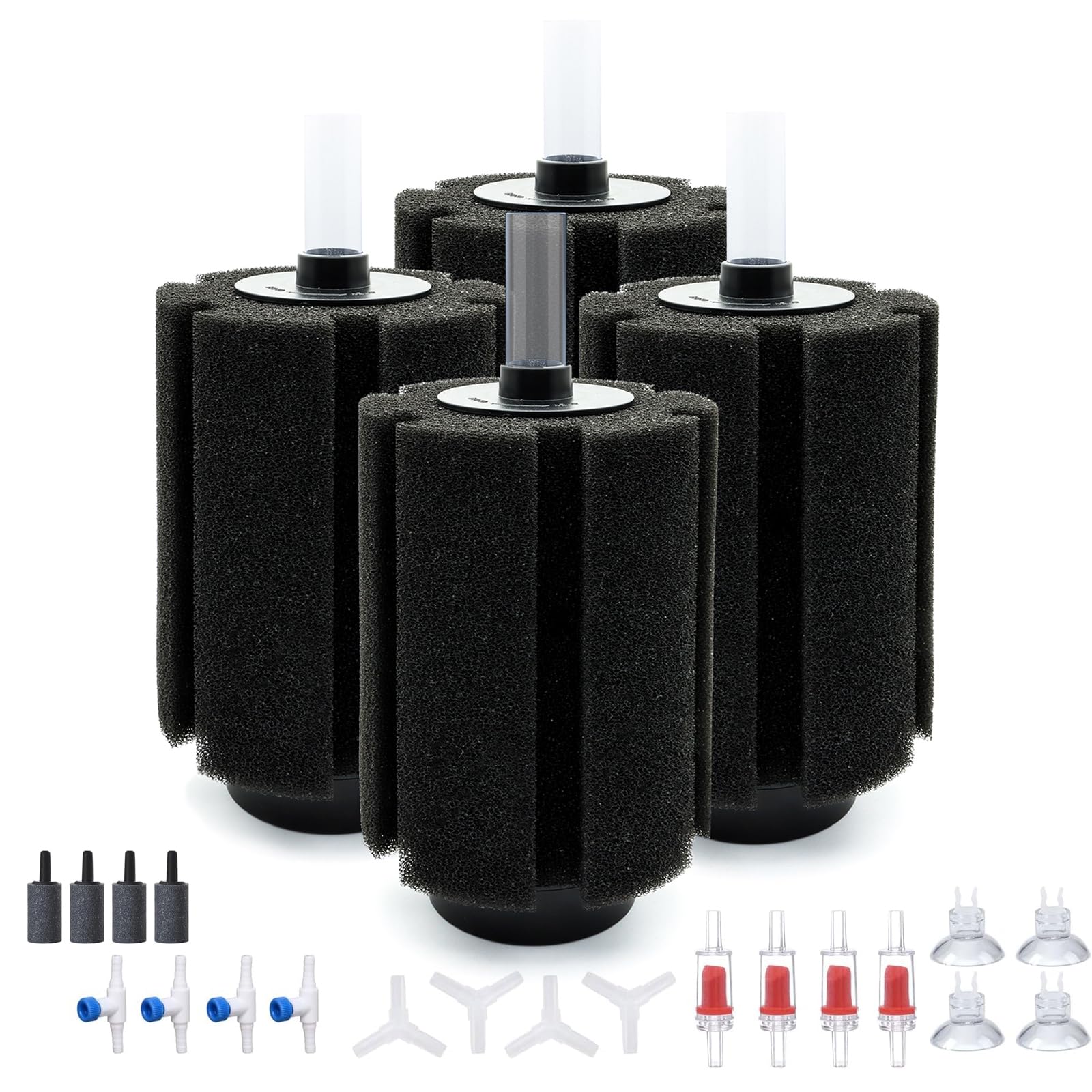 ALEGI 4 filtros de esponja grandes para acuario con ventosas, válvulas de retención para criar camarones Betta (actualización) 80-150 galones (4 piezas)