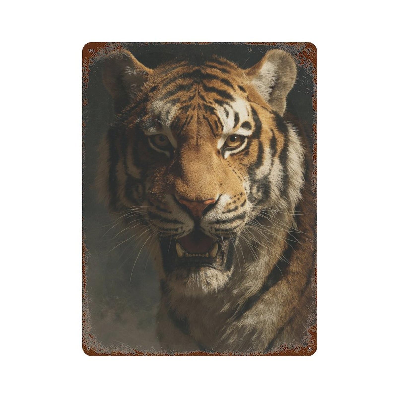 Wild Tiger Portrait Aged Metal Wall Plaque 15.7"x11.8", for Garage, Bar And Workshop Decor, Farmhouse Wall Decor