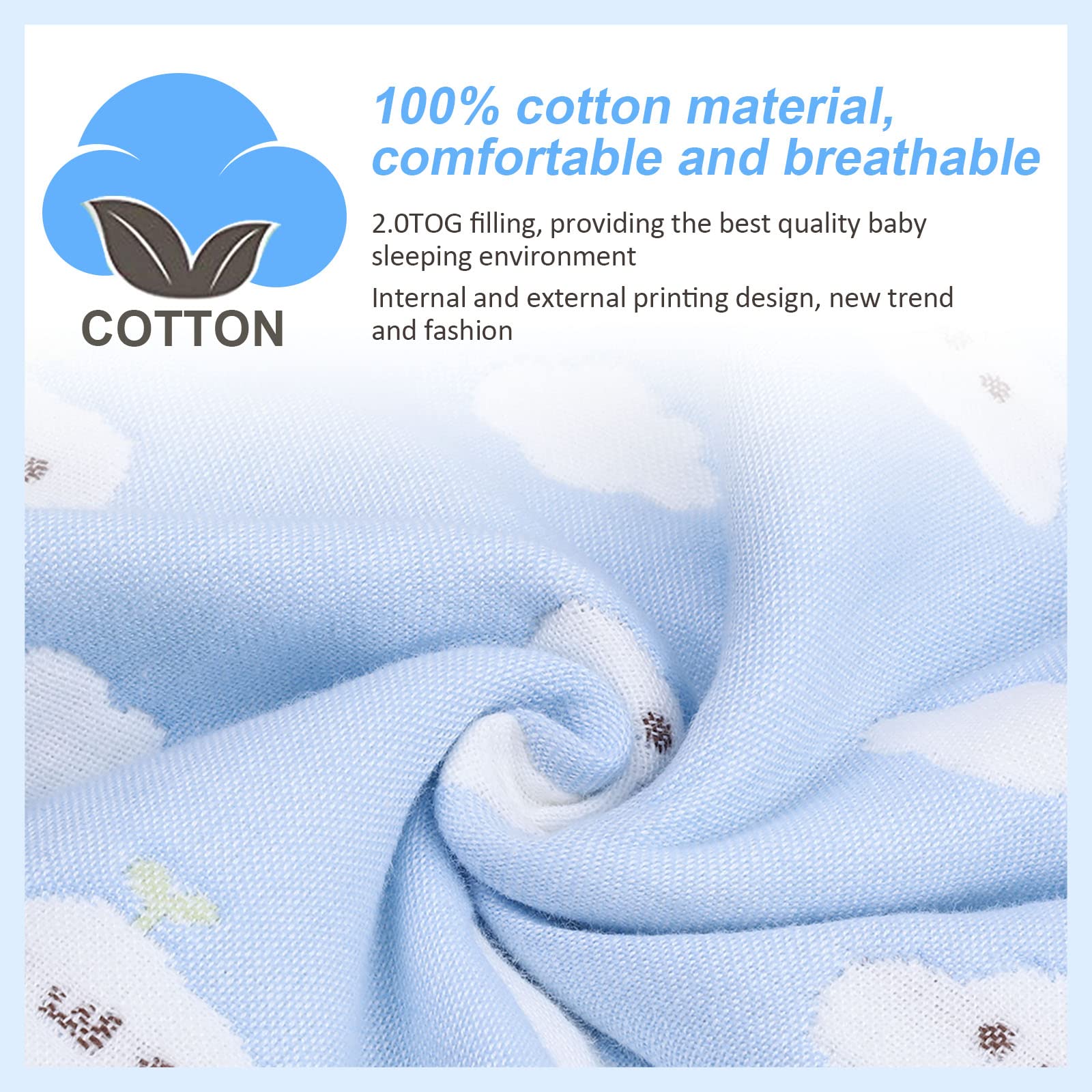 Lictin Saco de Dormir con Pies y Manga 2.0TOG-Saco de Dormir Bebe Niños con Mangas Extraíbles para 12-36 Meses de 80 (Motivo de Cielo Azul y Nubes Blancas)
