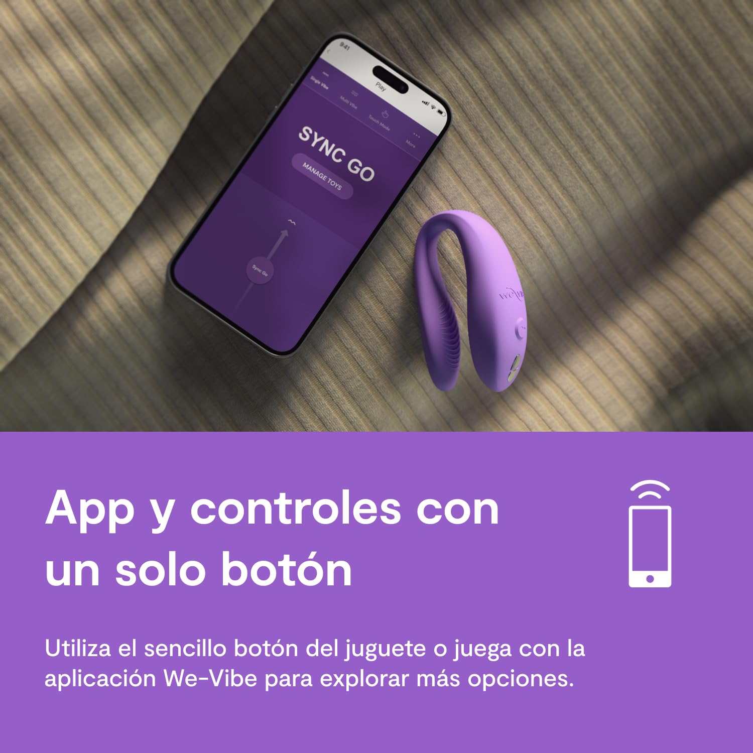 We-Vibe Sync Go Travel Edition Vibrador para parejas Vibrador en forma de C | Juguete para parejas con vibración portátil | Recargable | Estuche de viaje | Morado