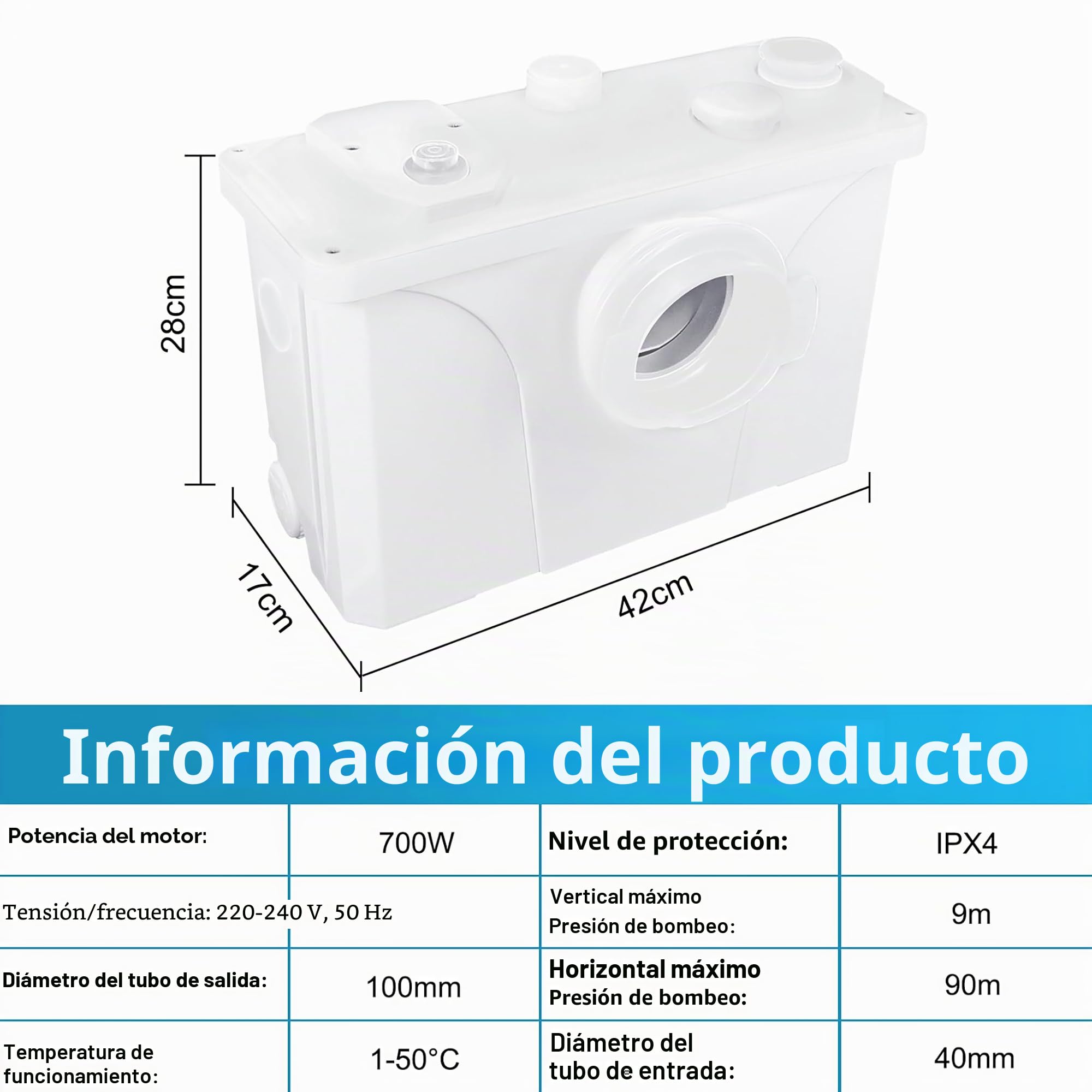 LARS360 Triturador Sanitario 700W, Bomba de aguas residuales con sistema de elevación, bombas de aguas residuales 180L / min, para inodoro, ducha y lavabo