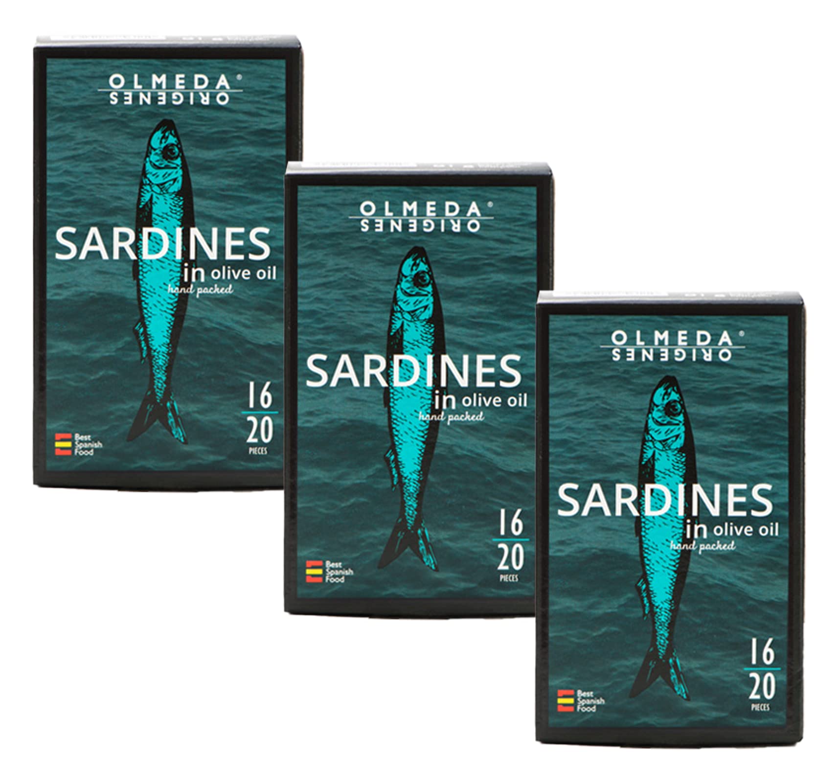 OLMEDA ORÍGENES - Sardine in olio d'oliva. Confezione da 3 lattine di conserve di 115 gr (Totale: 345 gr)