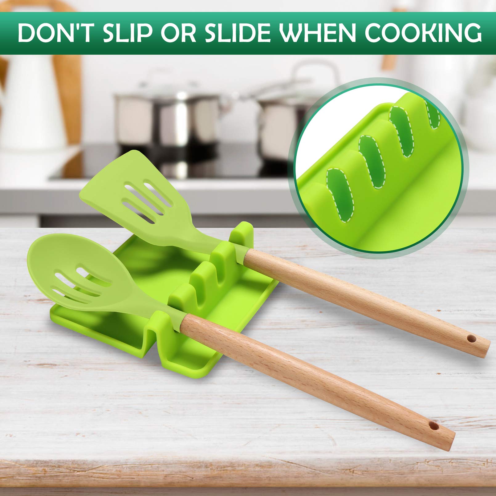 Poggiamestolo In Silicone Alimentare 4 Pezzi: Set Porta Utensili Da Cucina, Resistente Al Calore, Multicolore, Per Mestoli E Spatole - 3